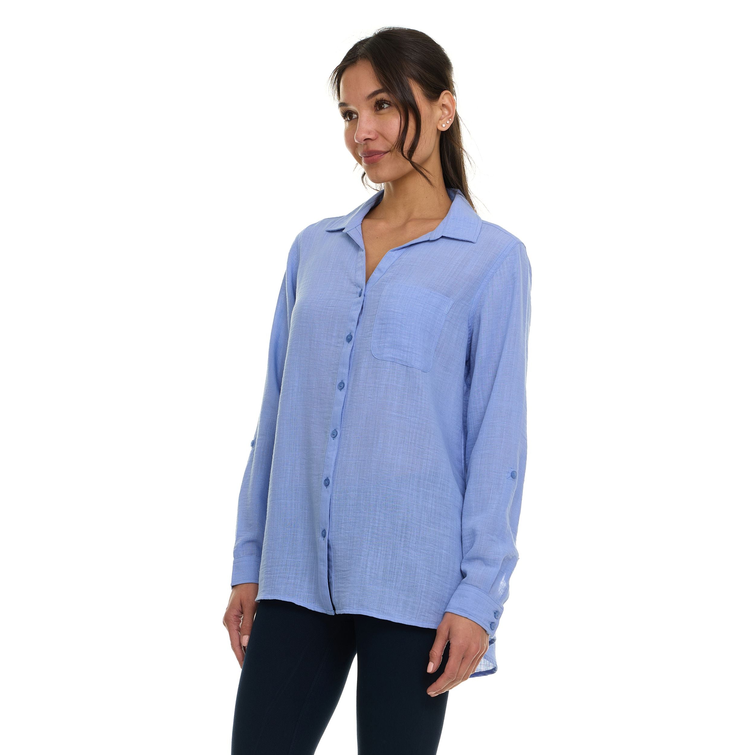 Super Triple Goose Women’s Linen Long Sleeve Button-Down Shirt – Lightweight Casual Collared Top with Pocket