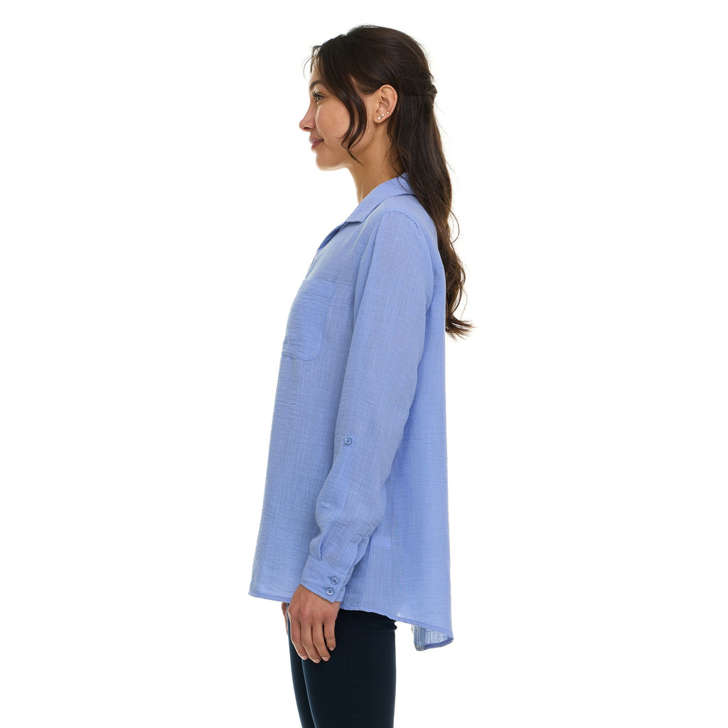 Super Triple Goose Women’s Linen Long Sleeve Button-Down Shirt – Lightweight Casual Collared Top with Pocket