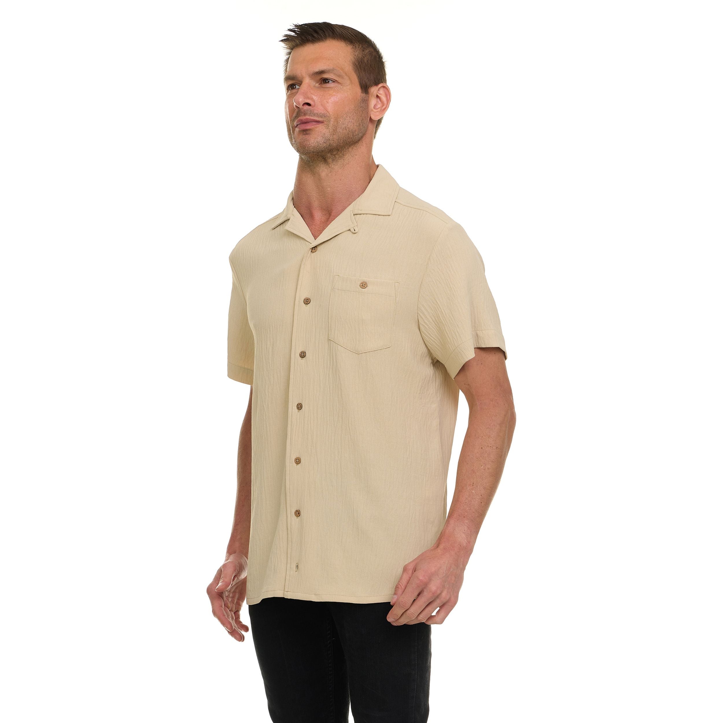 Super Triple Goose Men’s AIRFLOW Active Stretch Camp Collar Shirt – Short Sleeve, Lightweight, Breathable Button-Down Top