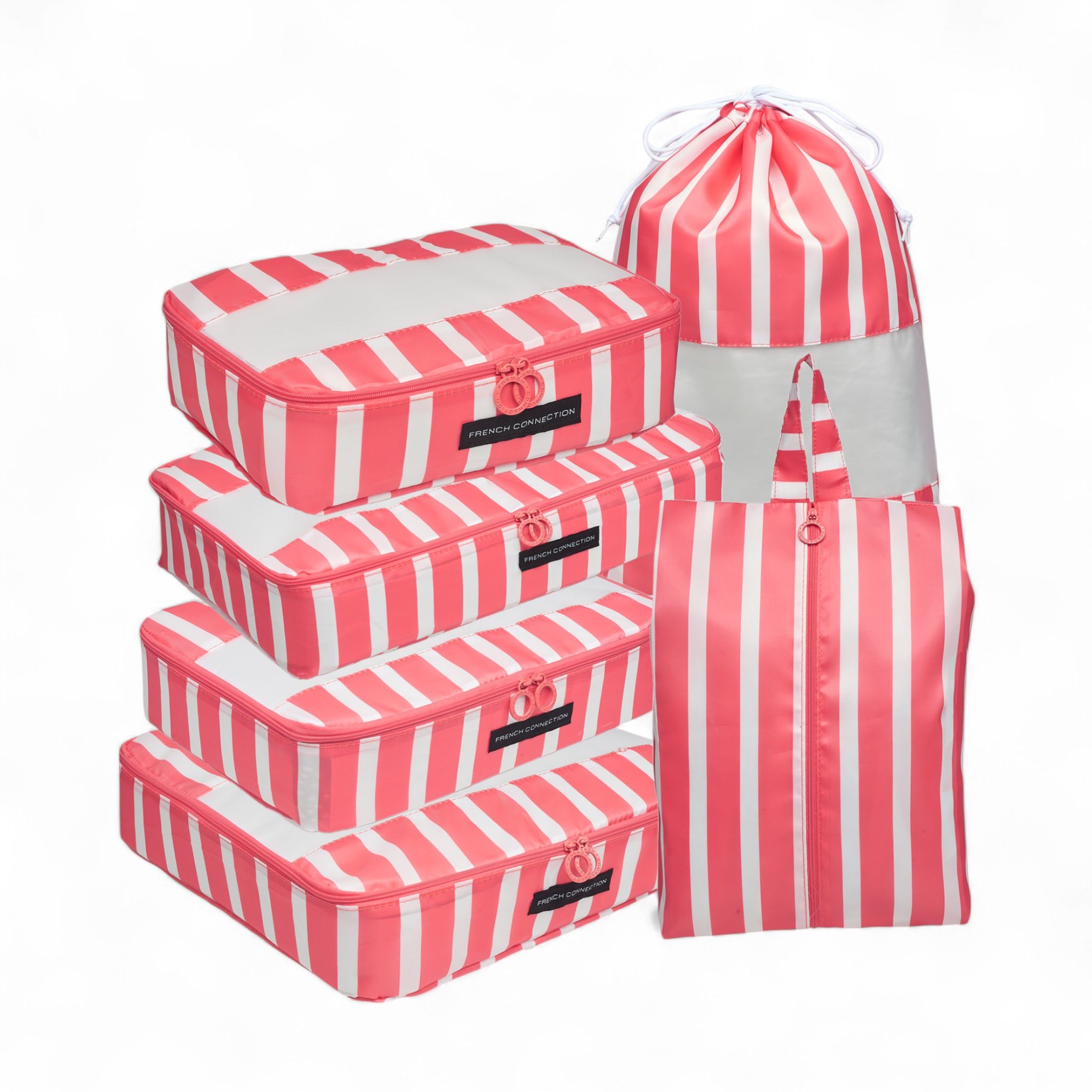 French Connection 6pc Packing Cube Set - Travel Storage Organizer Set for Luggage (Striped)