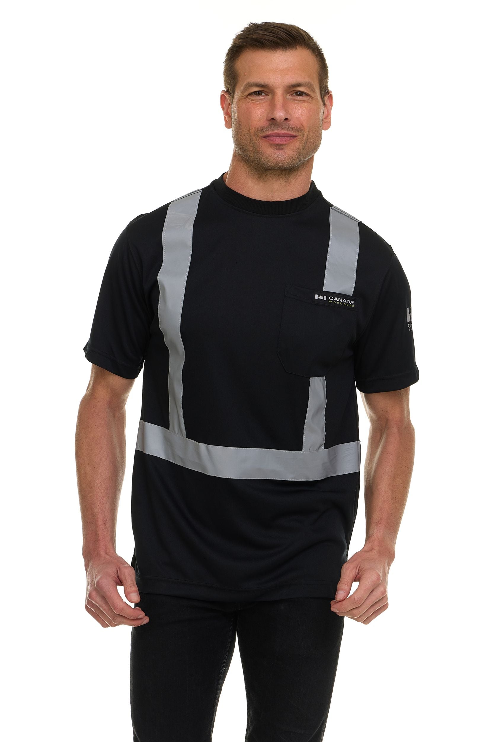 Canada Weather Gear Men’s High Visibility Safety Tee – Reflective Short Sleeve Work Shirt – Lightweight & Breathable