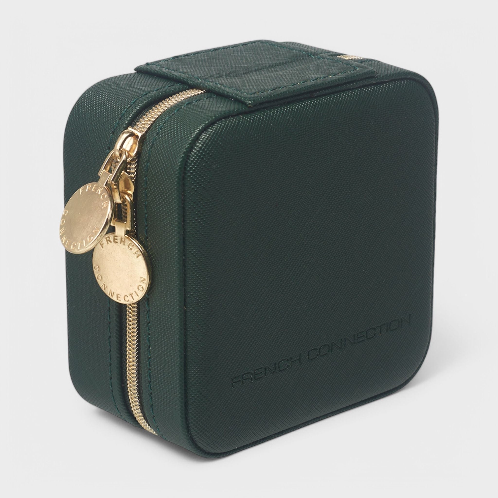 French Connection Small Travel Accessory Organizer with Mirror – Compact Jewelry Storage Box, Faux Leather