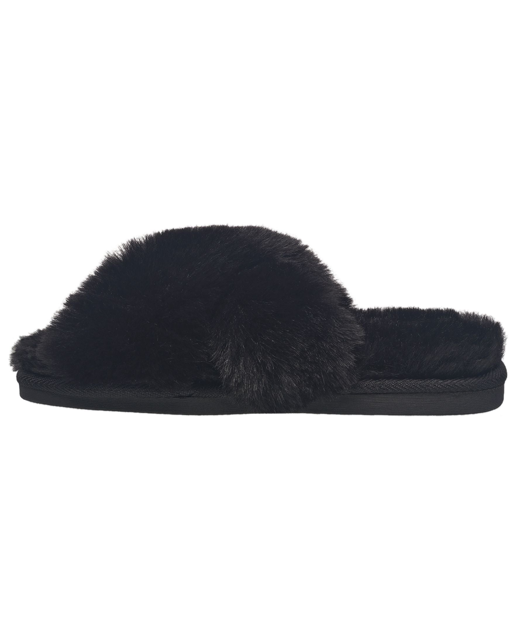 Aeropostale Women's Fuzzy Criss Cross House Slippers with Cushioned Comfort in Black