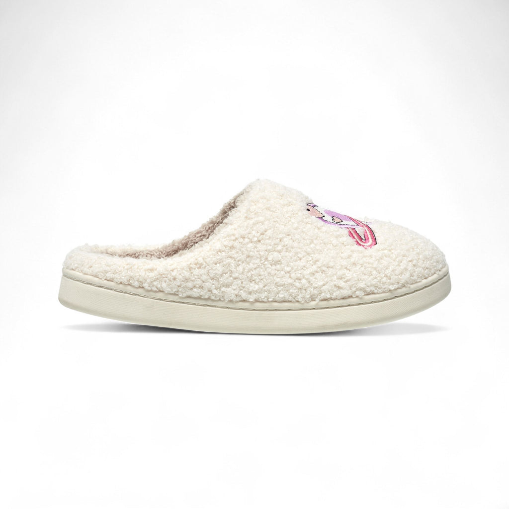 Aéropostale Women’s Fuzzy “Pink Heart-Planet” Mule Slippers – Ivory Slip-On House Shoes with Pastel Planet-Heart Embroidery