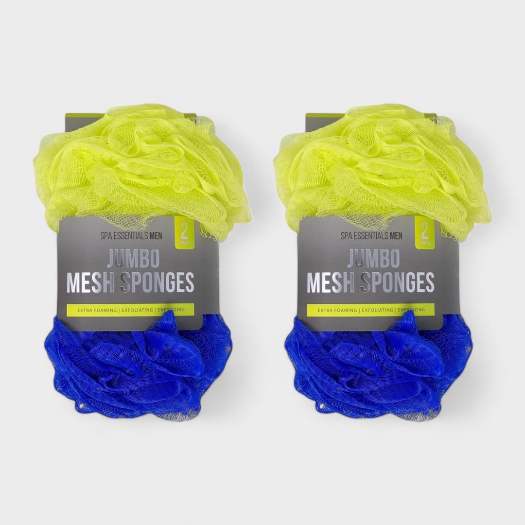 Spa Essentials Large Bath Loofahs - Extra Foaming Jumbo Shower Poufs Exfoliating Body Scrubber Mesh Sponges