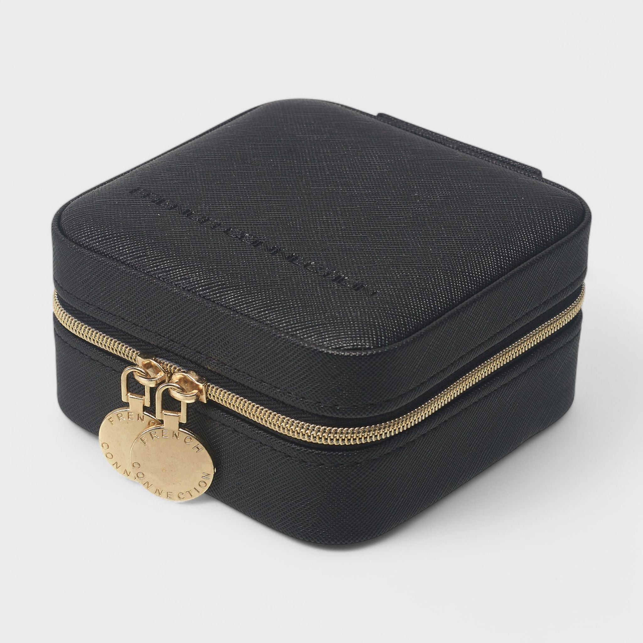 French Connection Small Travel Accessory Organizer with Mirror – Compact Jewelry Storage Box, Faux Leather
