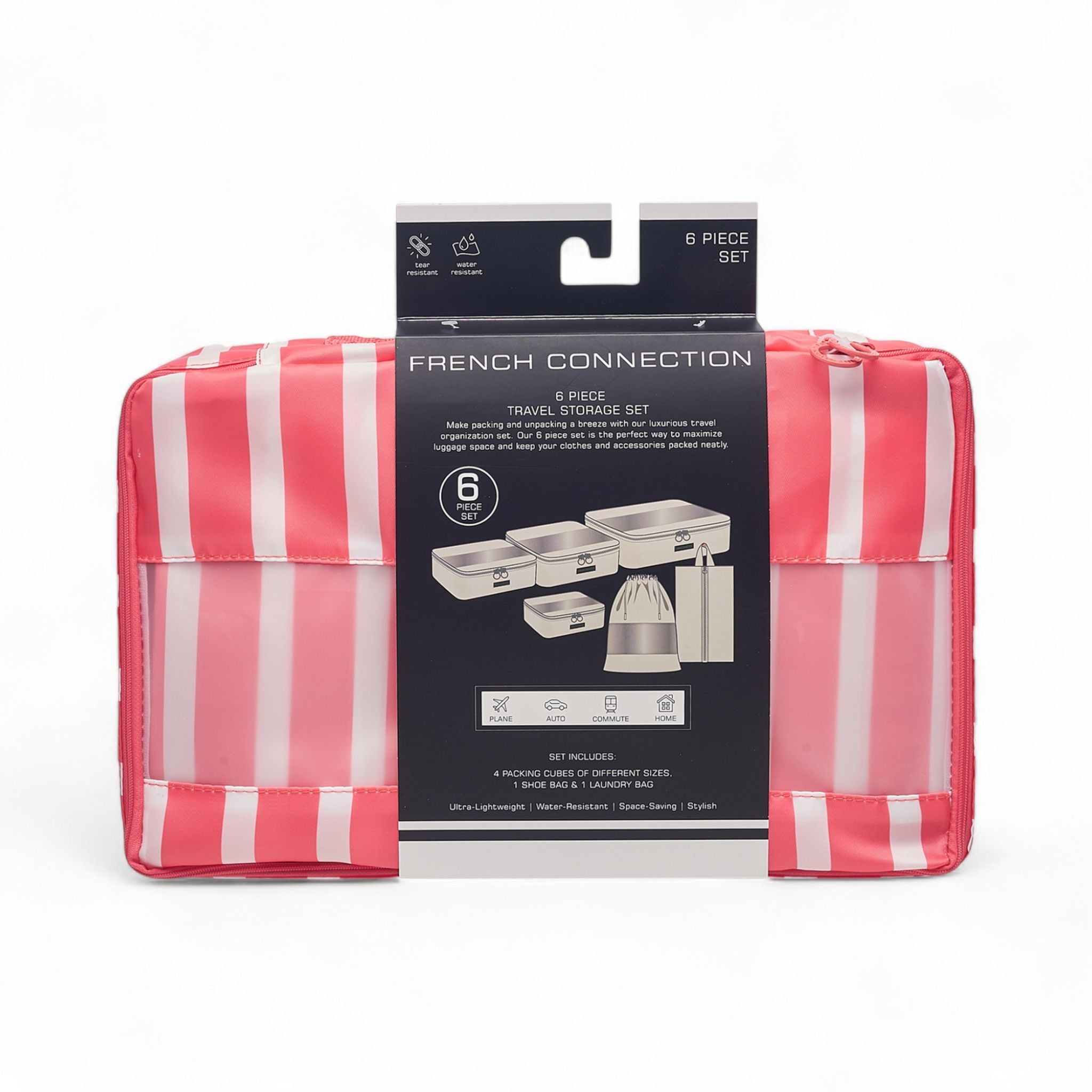 French Connection 6pc Packing Cube Set - Travel Storage Organizer Set for Luggage (Striped)