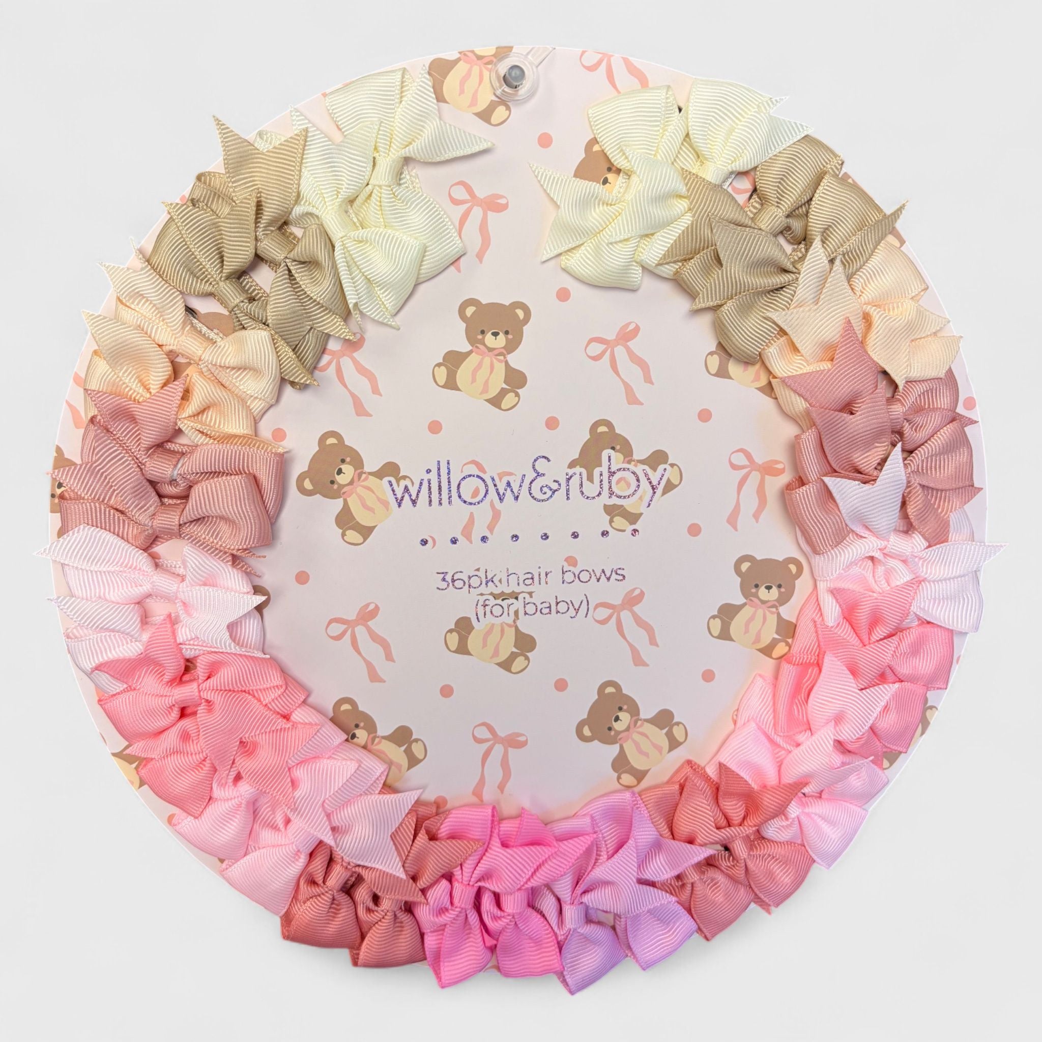 Willow & Ruby  Baby Hair Bows 36-Pack Ribbon Hair Clips for Newborns & Infants (0-12 Months)- Assorted Colors, Non-Slip Alligator Clips, 36pcs