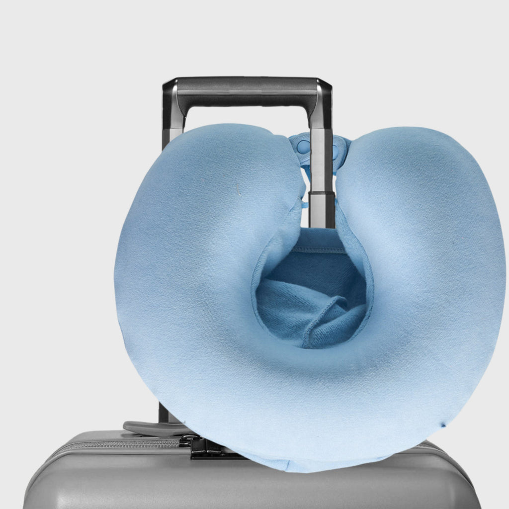 French Connection Hooded Memory Foam Travel Pillow - Neck Pillow with Comfort Hood & Washable Cover