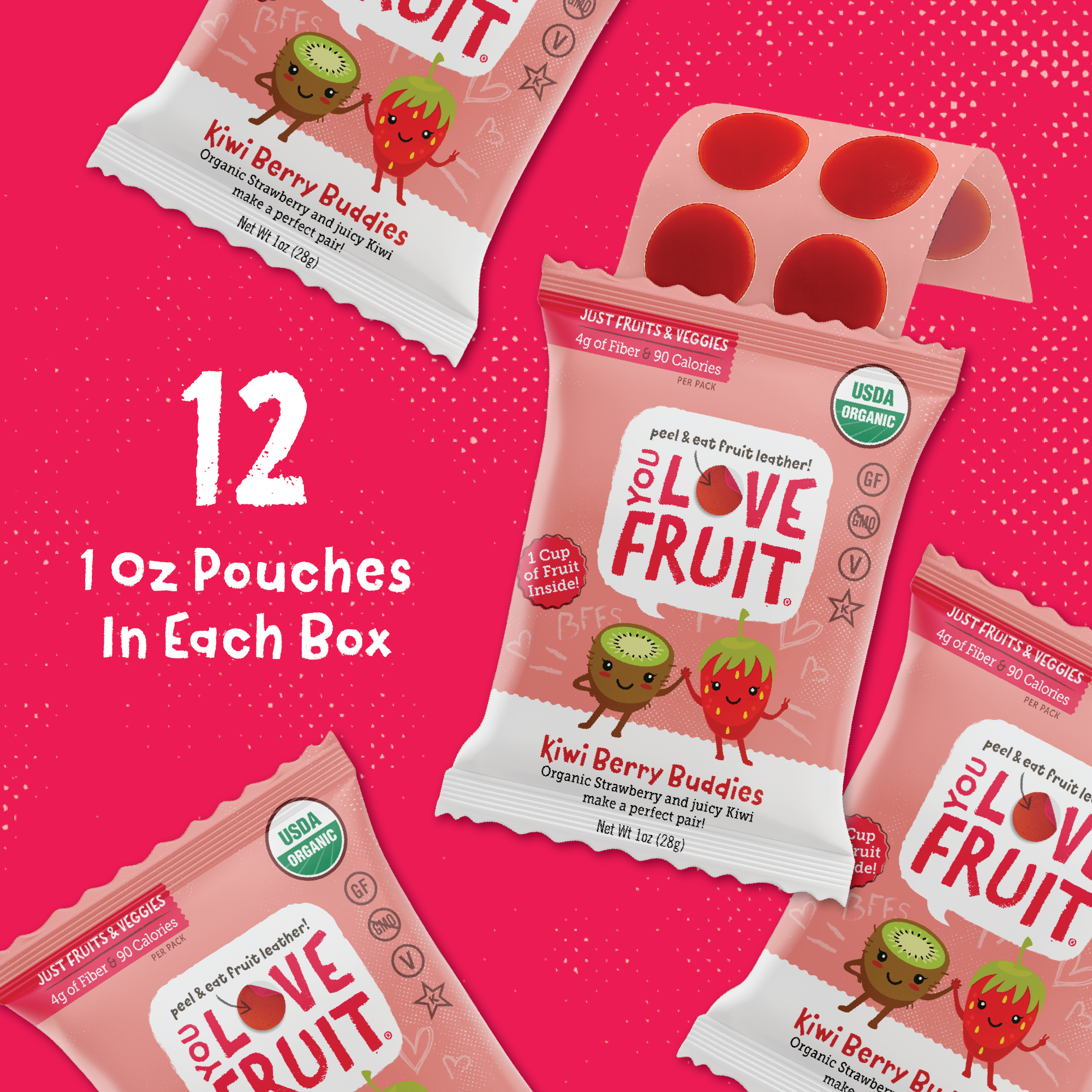 YOU LOVE FRUIT Organic Fruit Snacks — 1 oz Pouches, Pack of 12