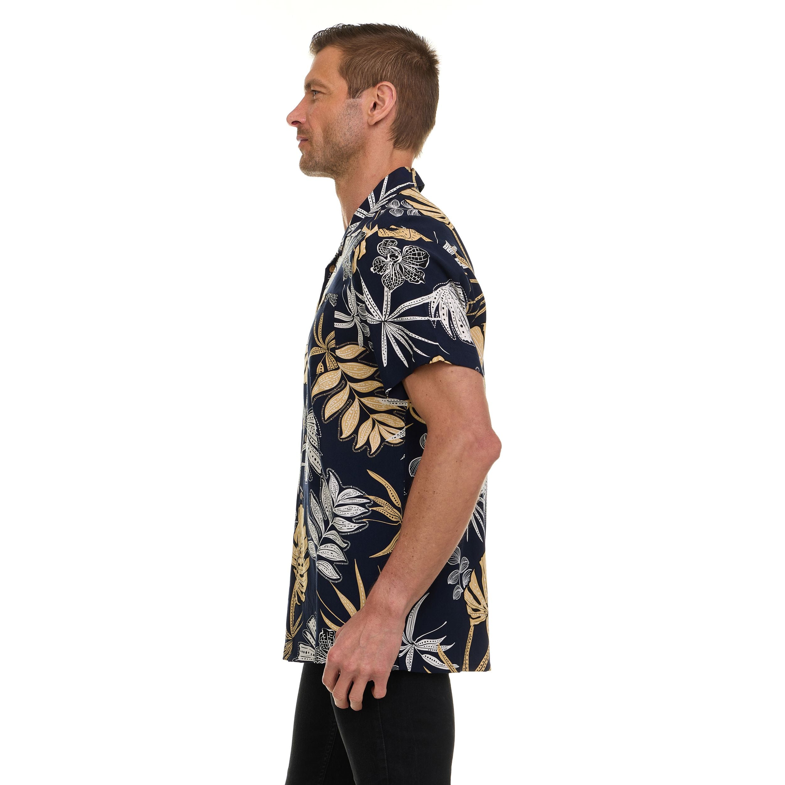 Super Triple Goose Men’s Printed Rayon Camp Collar Shirt - Soft Feel, Moisture-Wicking, Easy Care