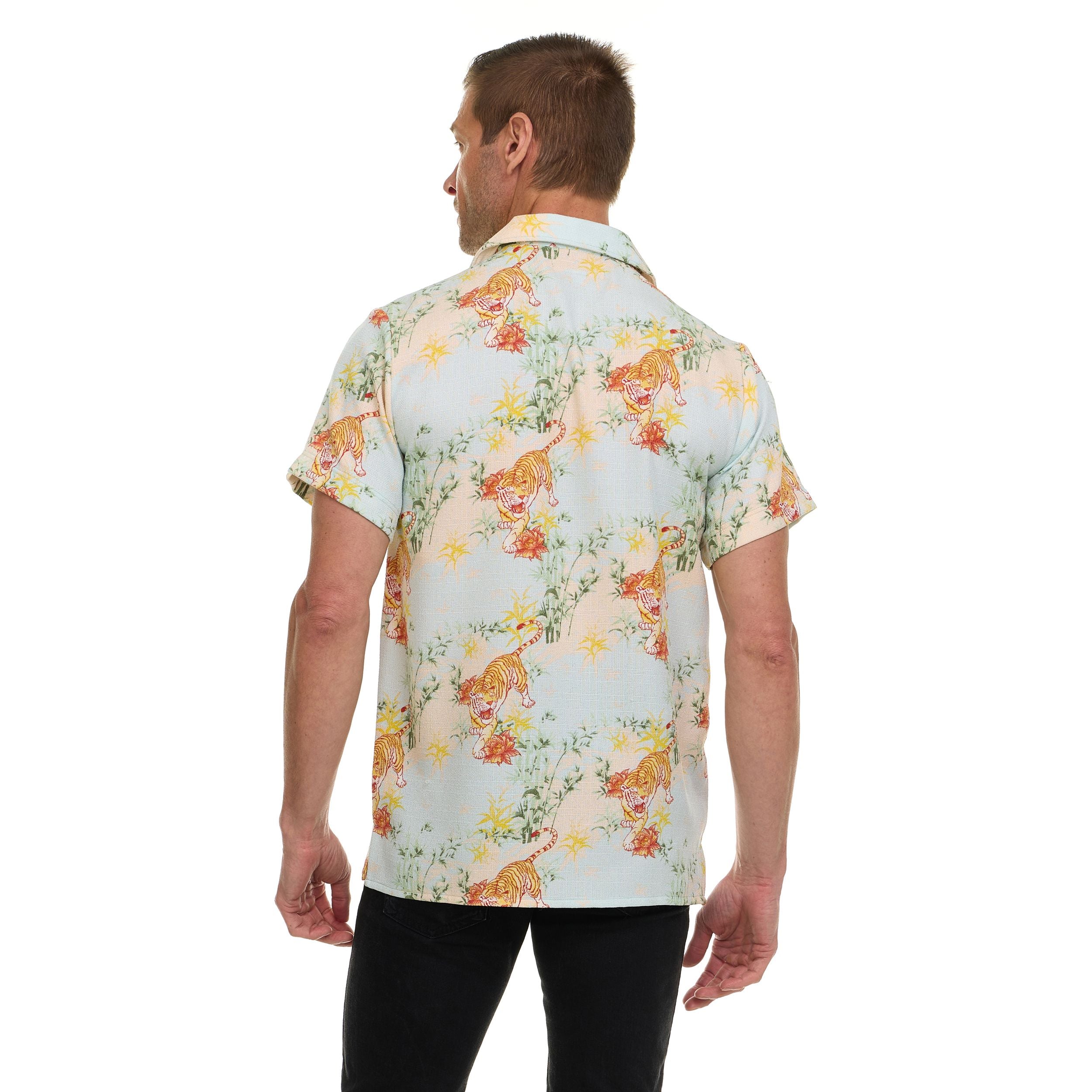 Super Triple Goose Men’s Textured Printed Camp Collar Shirt – Vintage-Inspired Stretch Shirt with Moisture Wicking & Easy Care
