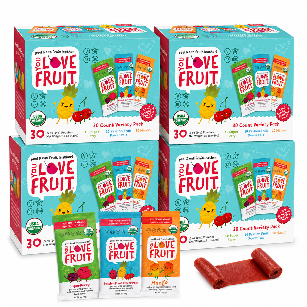 YOU LOVE FRUIT Organic Fruit Snacks — 120 Count Case (4 × 30-Count Variety Boxes)