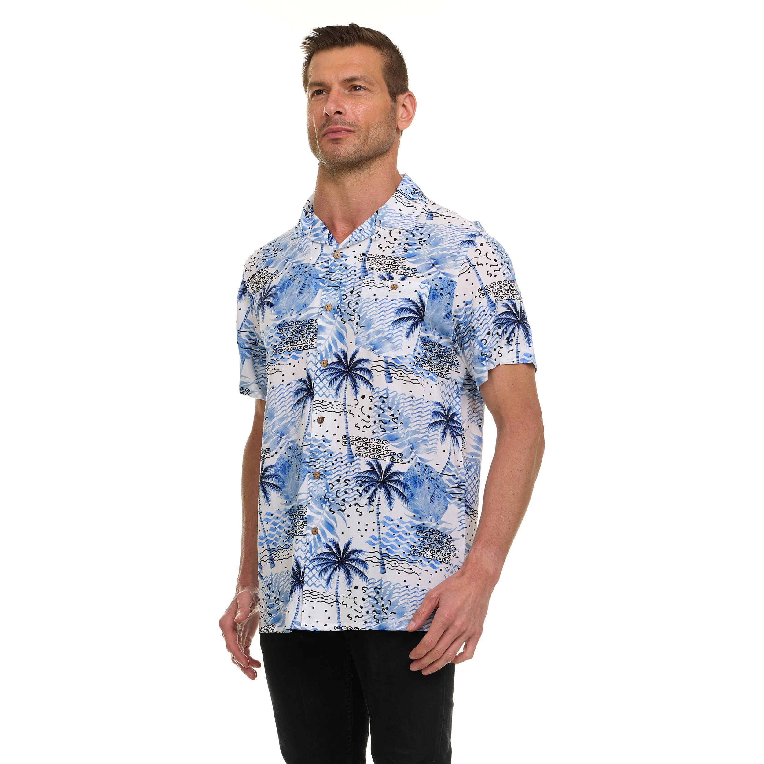 Super Triple Goose Men’s Printed Rayon Camp Collar Shirt - Soft Feel, Moisture-Wicking, Easy Care