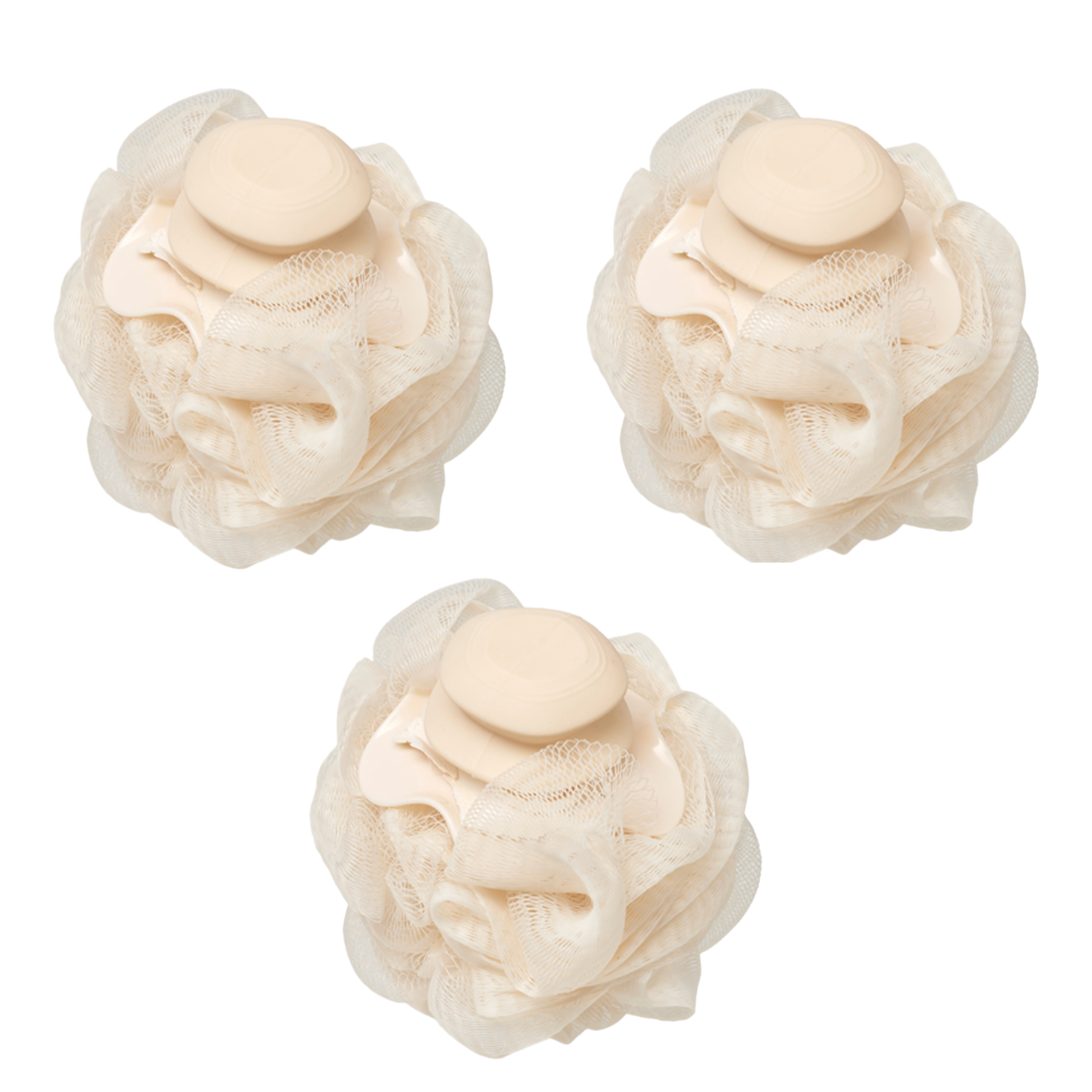 Spa Essentials 3-Pack Bath Poufs with Soap Dispenser - Exfoliating Mesh Bath Sponge Loofah