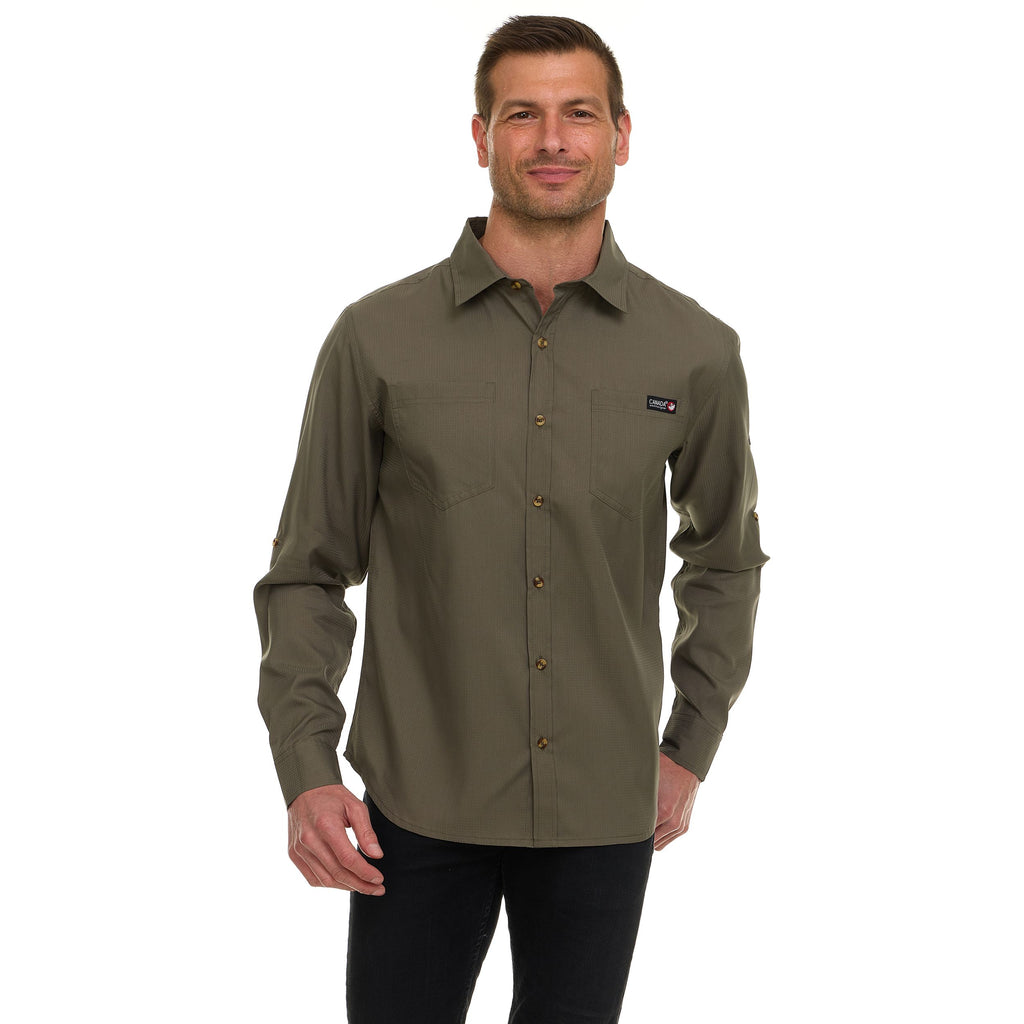 Canada Weather Gear Men’s Long Sleeve Ripstop Shirt – Roll-Up Sleeves, Dual Chest Pockets, Outdoor Lightweight Button-Down