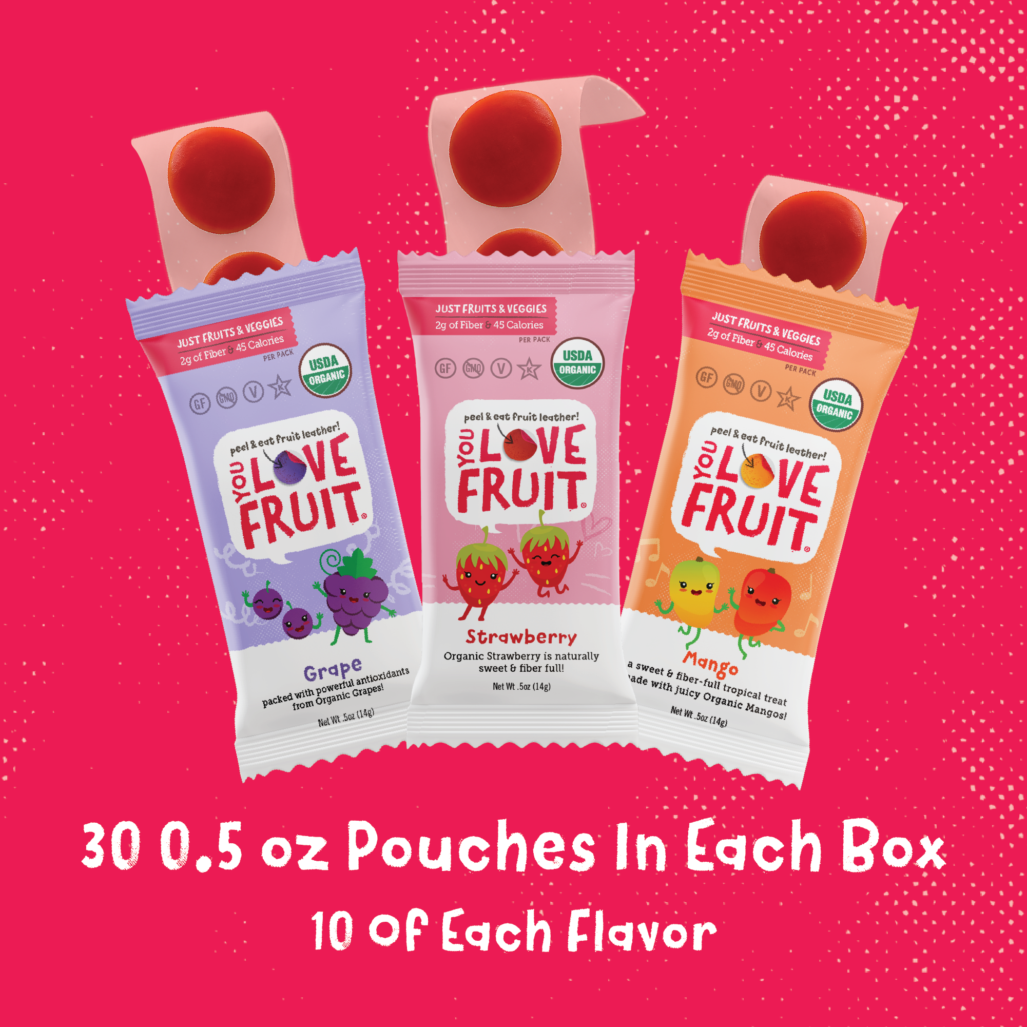 YOU LOVE FRUIT Organic Fruit Snacks Variety Box — 30 Count (3 flavors per box)