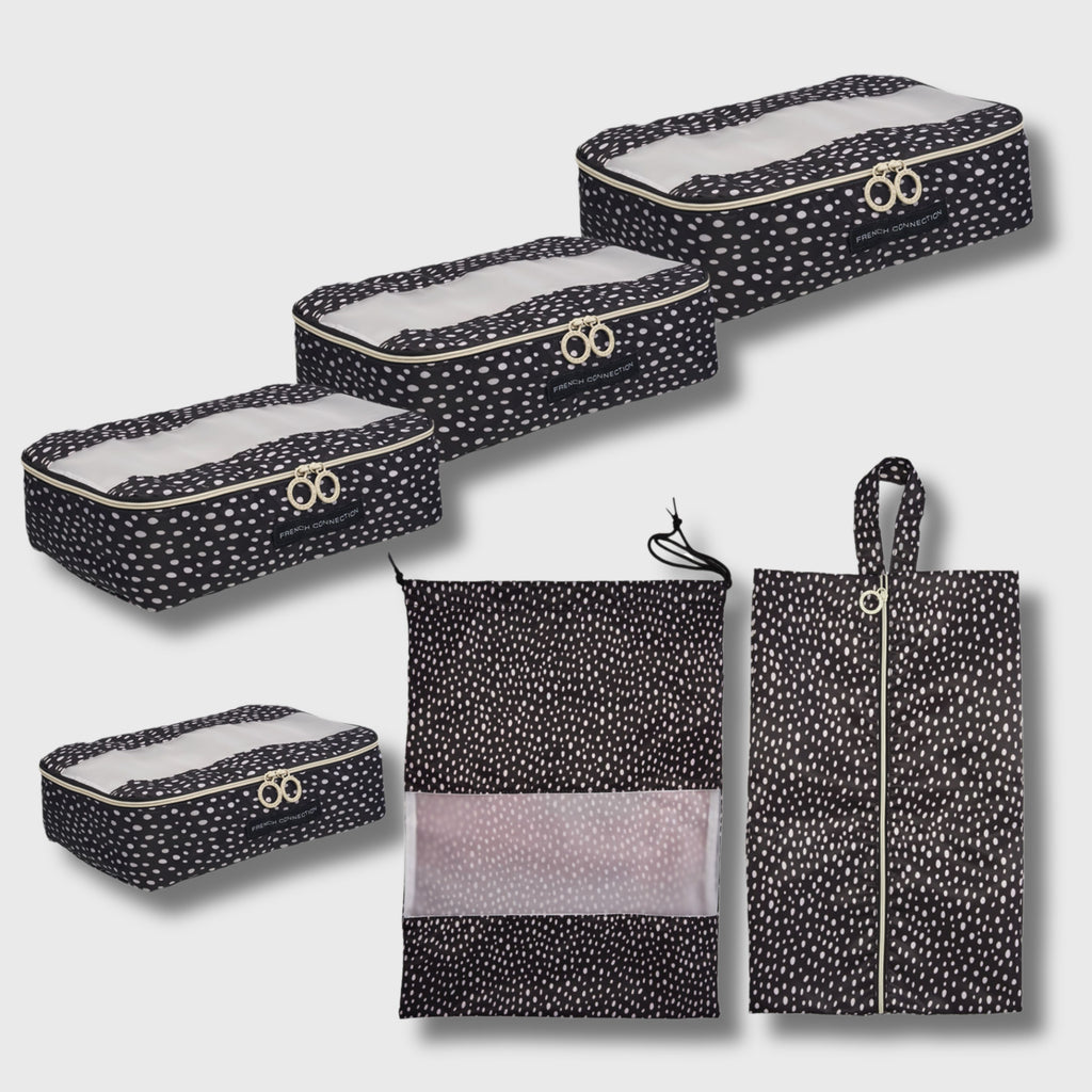 French Connection 6pc Packing Cube Set - Travel Storage Set (Polka Dot)