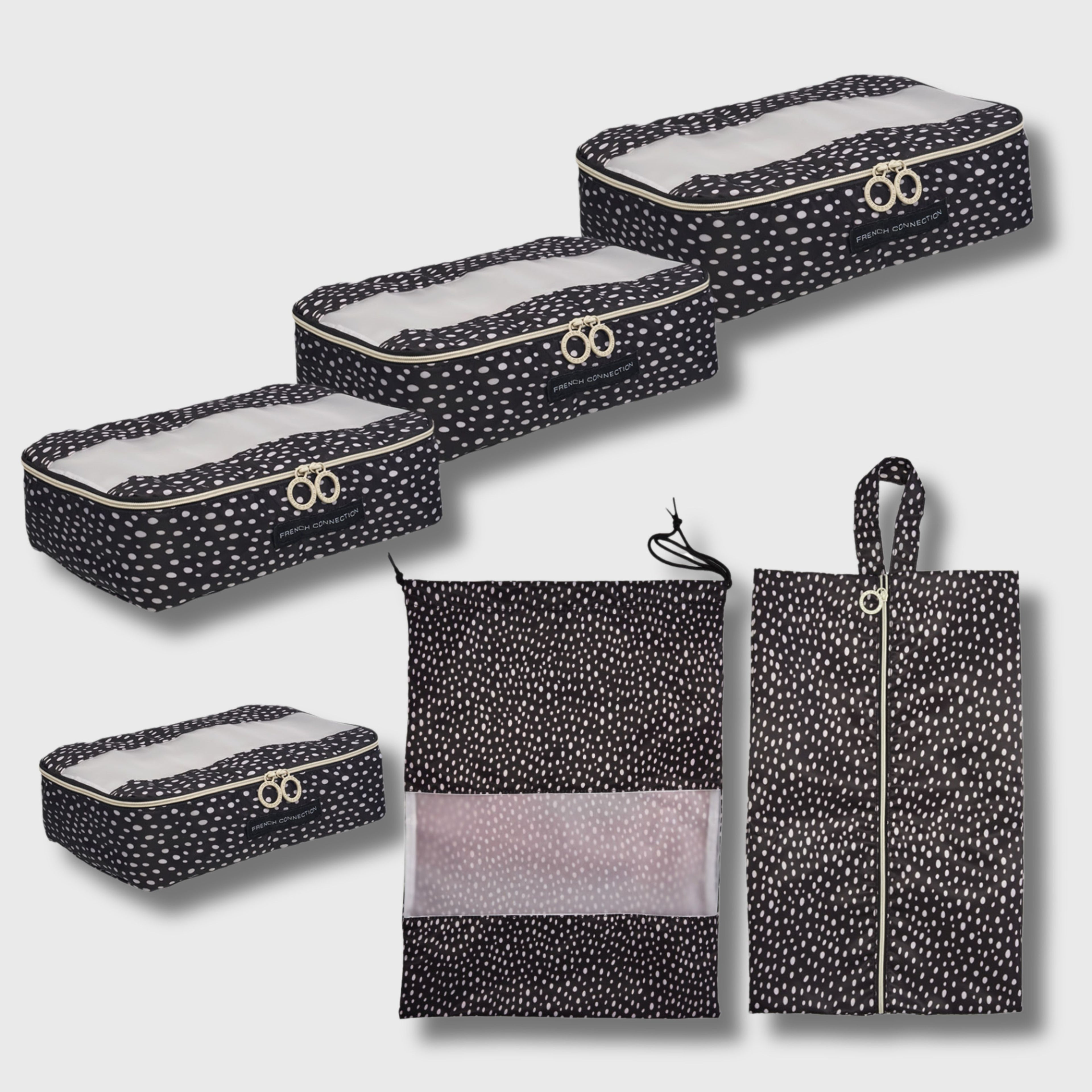 French Connection 6pc Packing Cube Set - Travel Storage Set (Polka Dot)