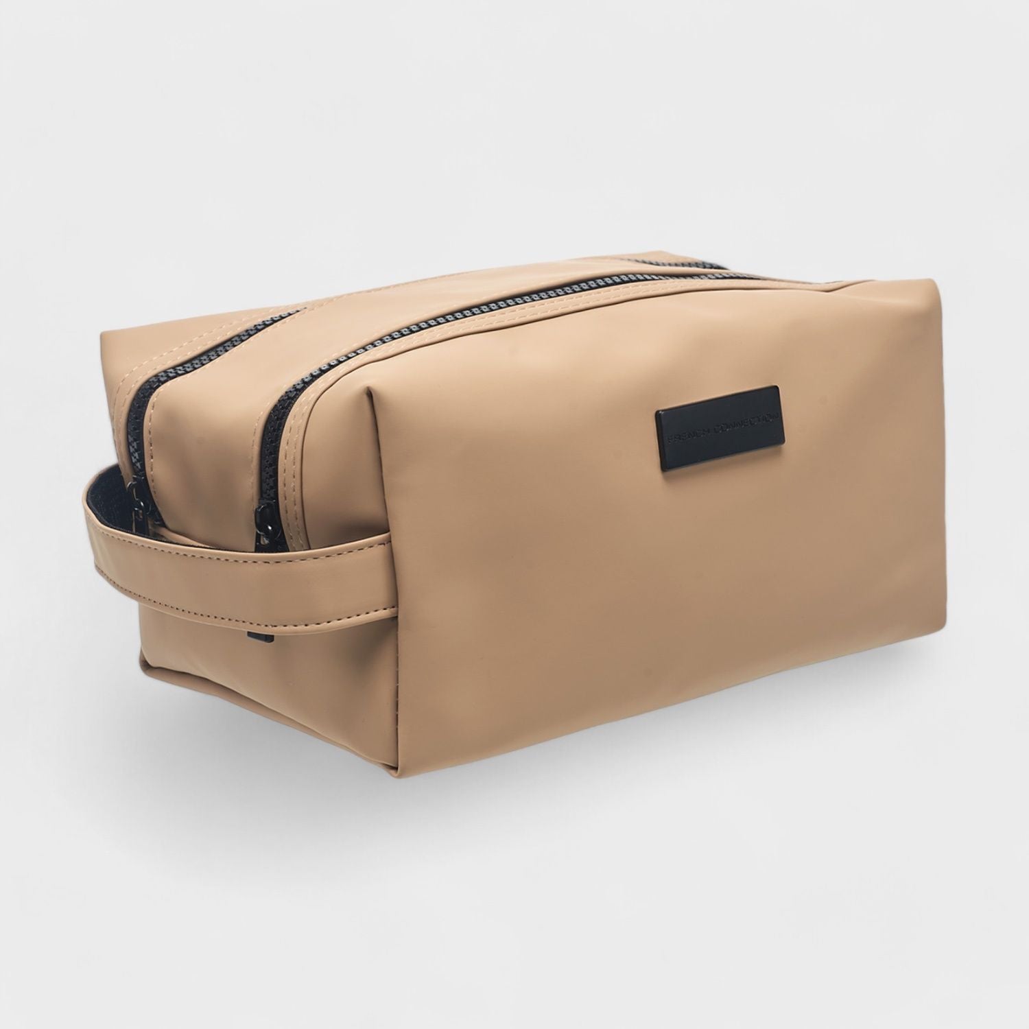 French Connection Dopp Kit Toiletry Bag with Double Zipper Compartments - Waterproof, Faux Leather, Tan