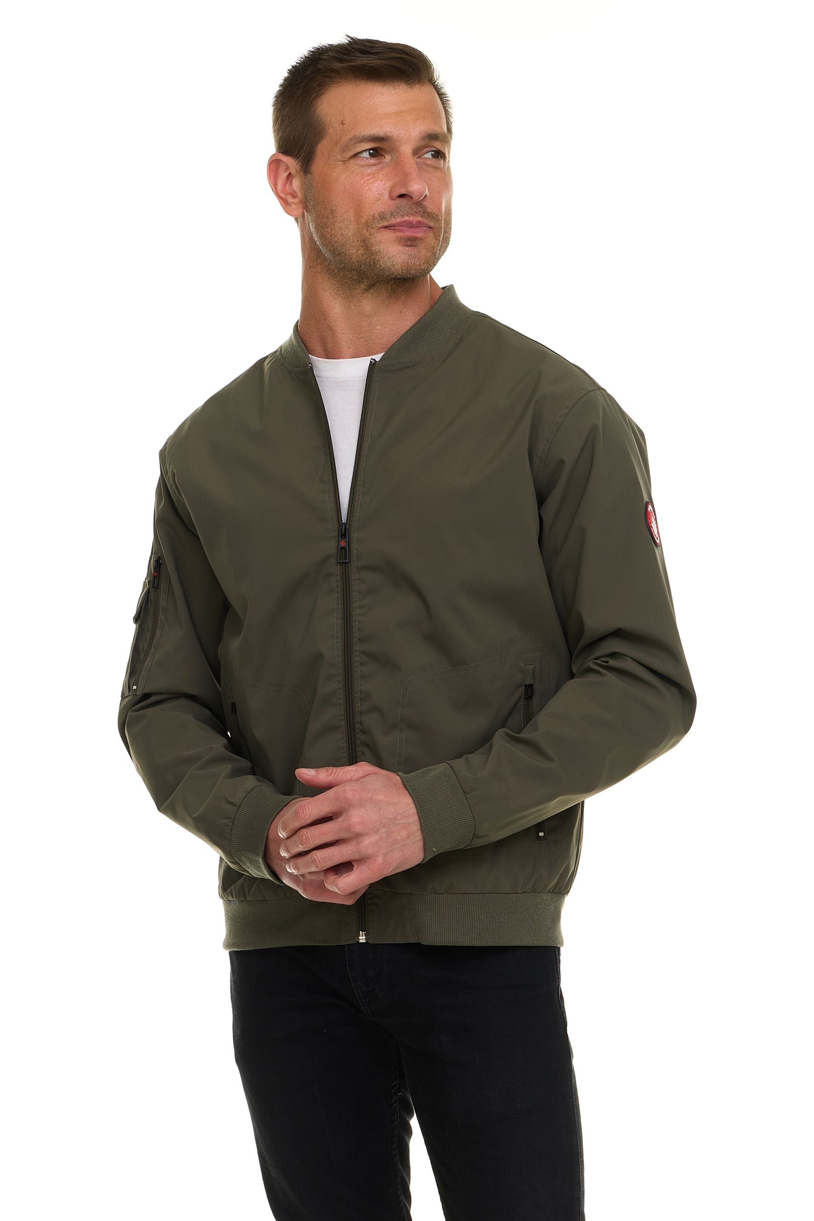 Canada Weather Gear Men’s Water Resistant Microfiber Bomber Jacket – Lightweight Zip-Up Windbreaker with Sleeve Pocket