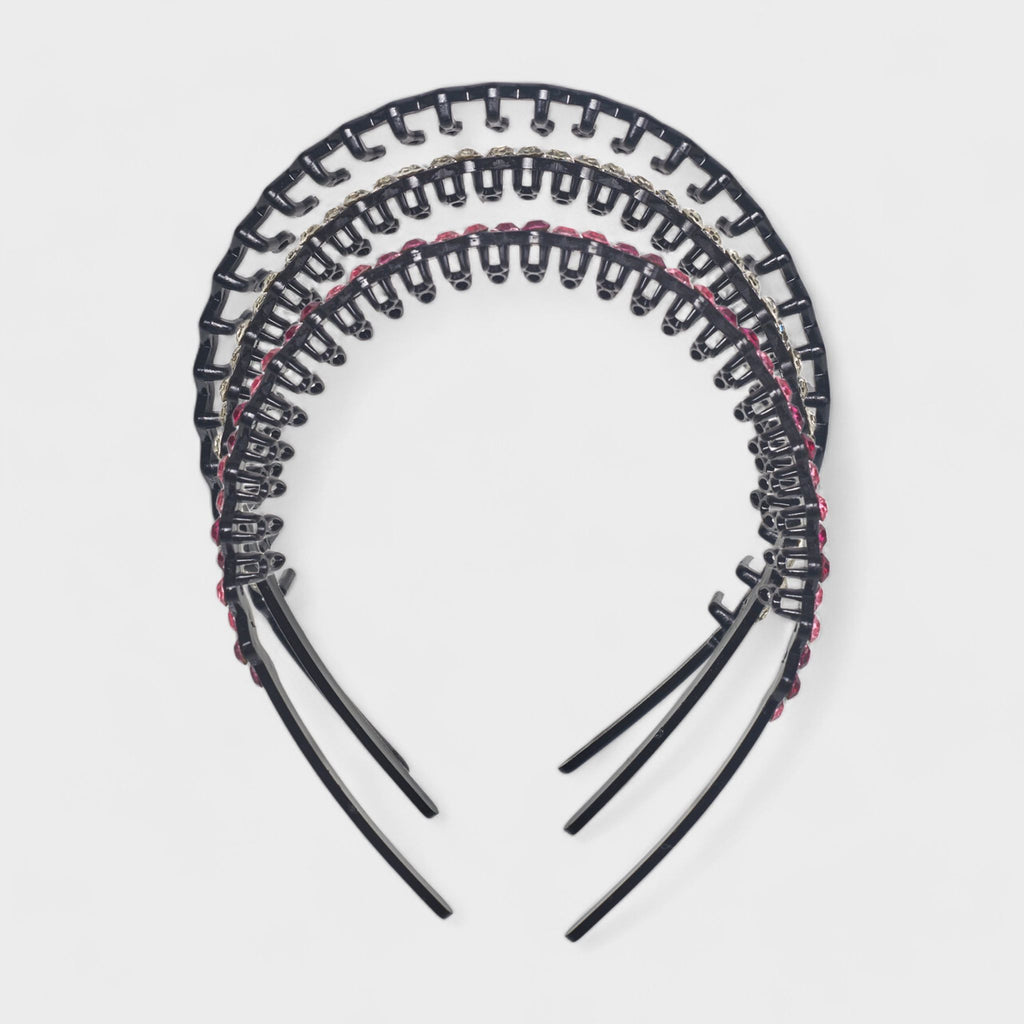 Hair Essentials Women's 3-Pack Comb Headbands - Non-Slip Decorative Hairband Set with Rhinestones