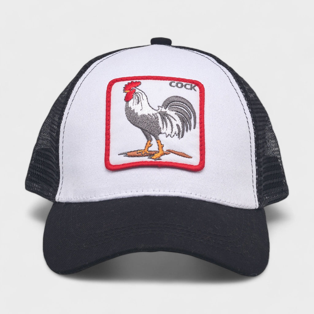 Vintage Trucker Cap for Men - Rooster & Lion Patch Mesh Back Baseball Hats