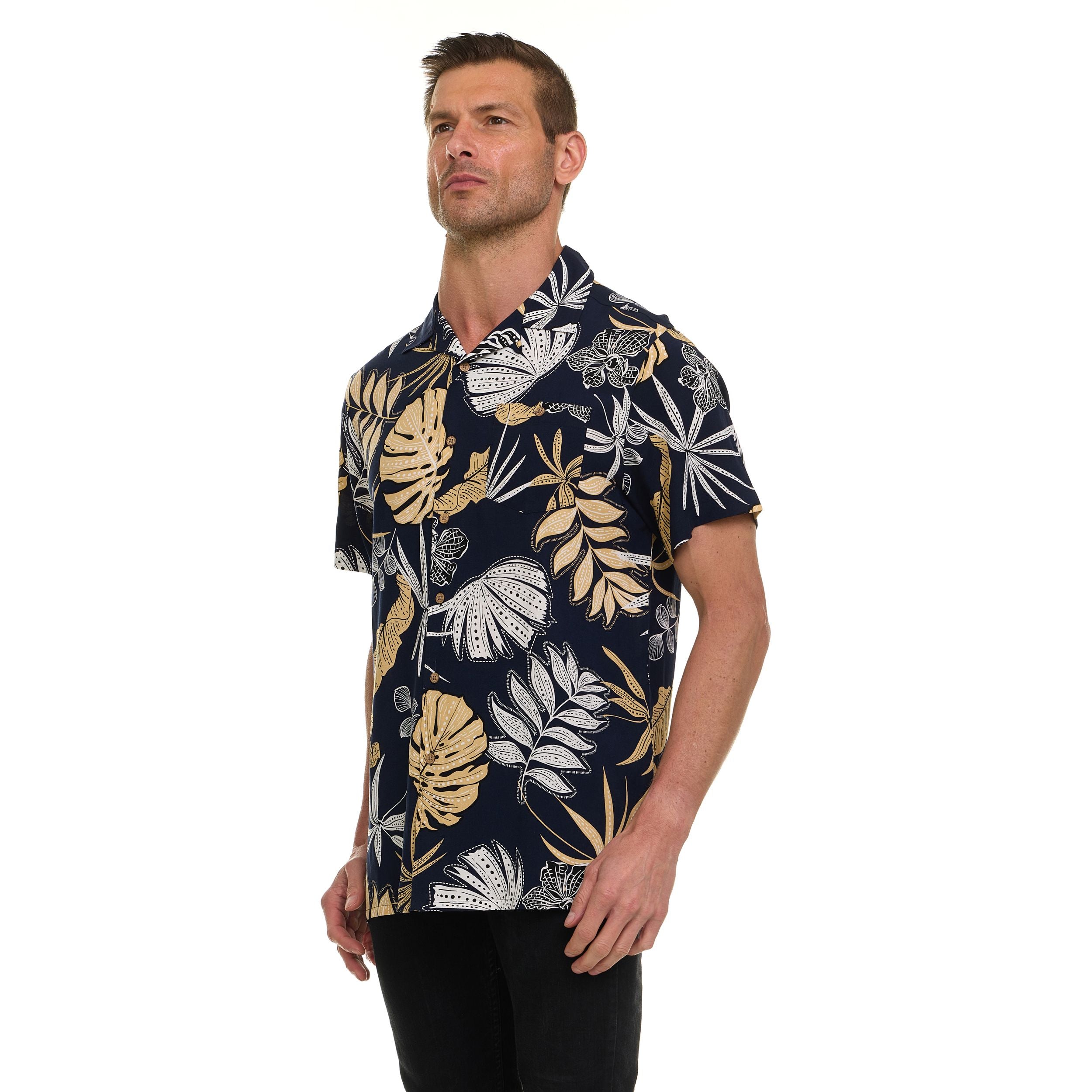 Super Triple Goose Men’s Printed Rayon Camp Collar Shirt - Soft Feel, Moisture-Wicking, Easy Care