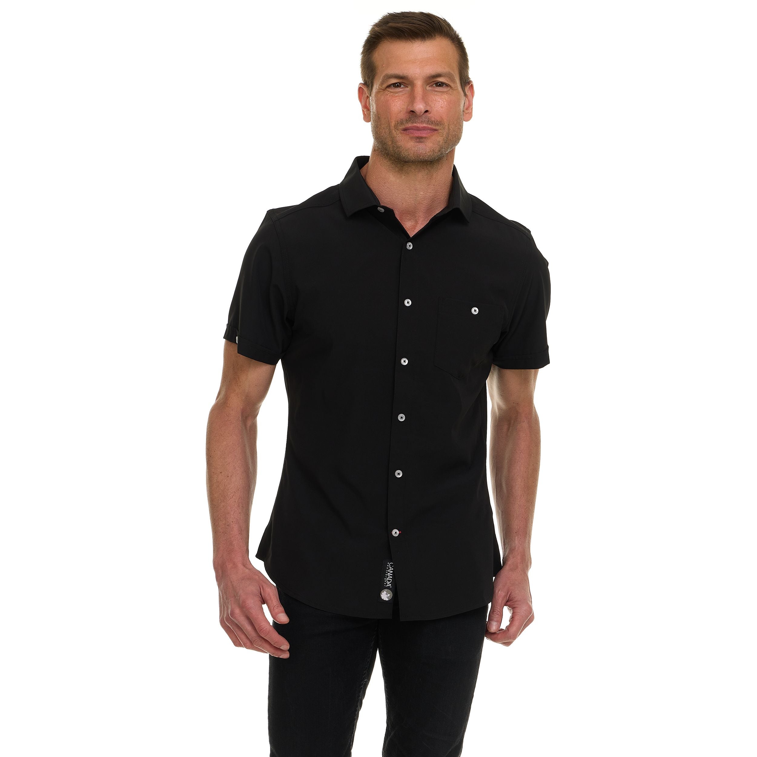 Canada Weather Gear Men’s Short Sleeve Button-Up Shirt – Stretch Dress Shirt – Wrinkle Resistant, Moisture Wicking