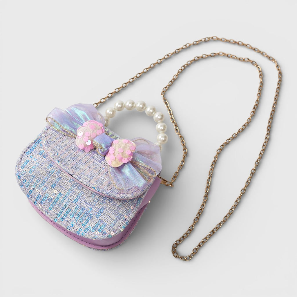 Willow & Ruby Girls' Iridescent Bow Sequin Top Handle Crossbody Bag - Purple/Blue