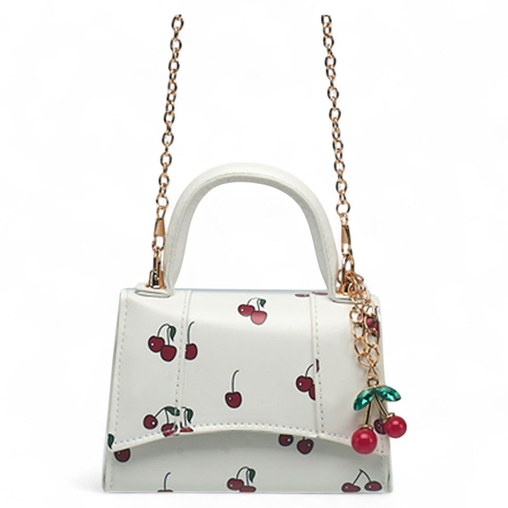 Willow & Ruby Girls' Cherry Print Mini Top Handle Crossbody Bag with Charm for Kids