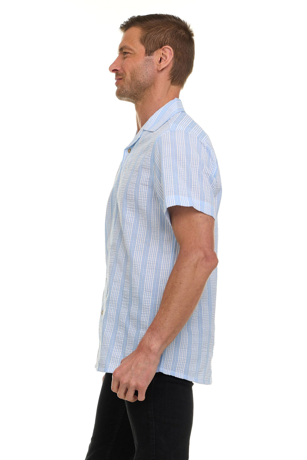 Canada Weather Gear Men’s Seersucker Button-Down Shirt – Short Sleeve Solid Textured Short Sleeve Shirt with Chest Pocket