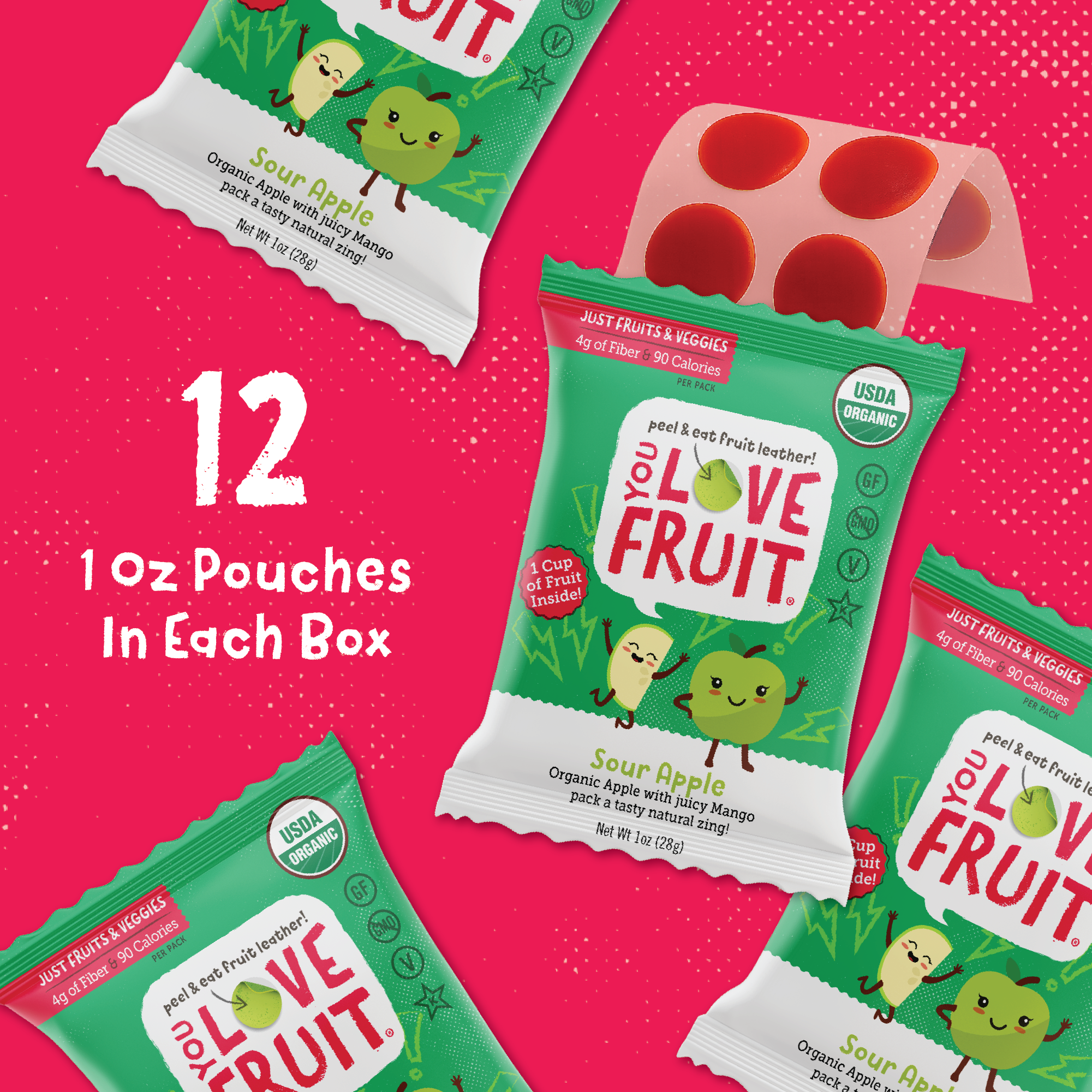 YOU LOVE FRUIT Organic Fruit Snacks — 1 oz Pouches, Pack of 12