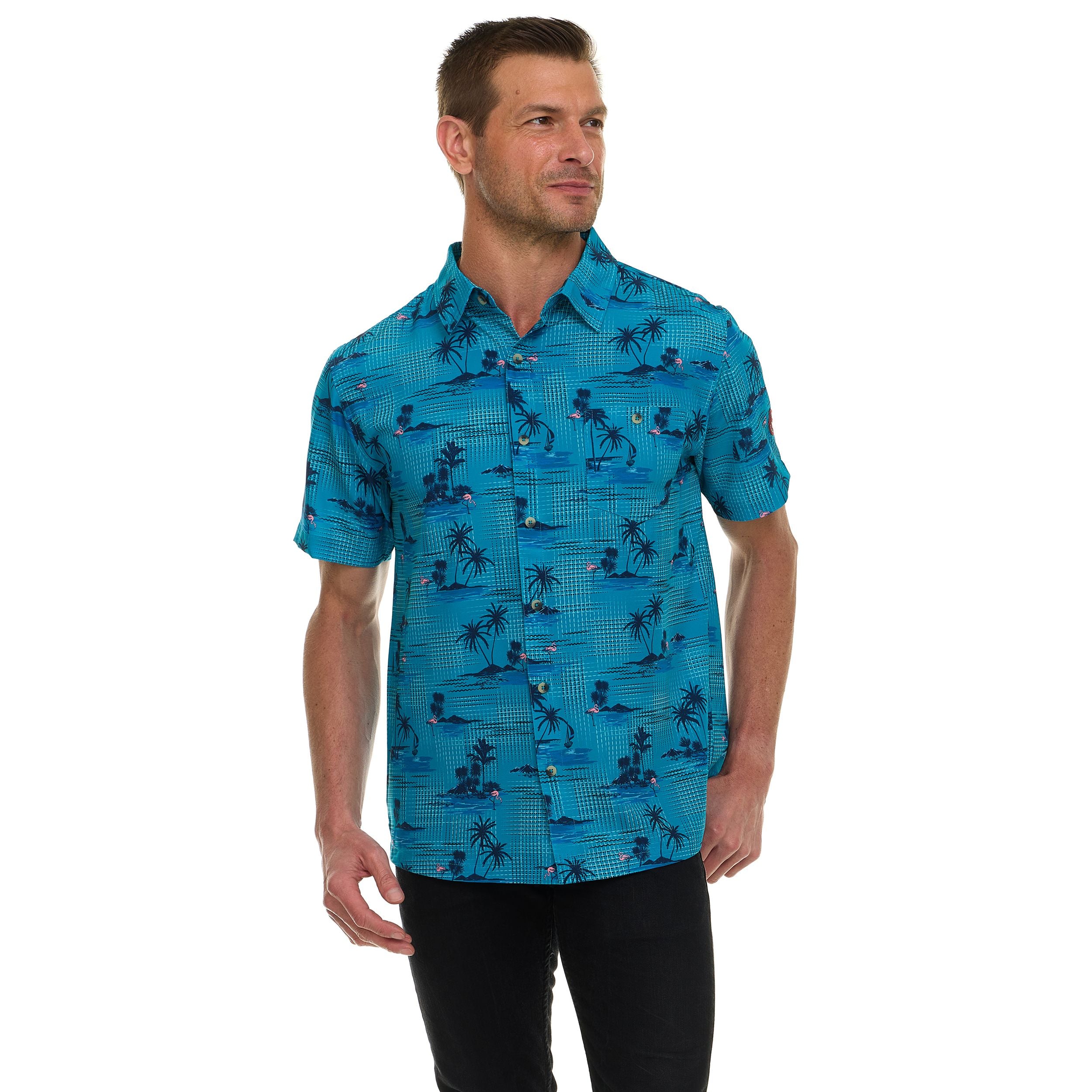 Canada Weather Gear Men's Short Sleeve Button-Up Shirt – Tropical Printed Casual Summer Shirt