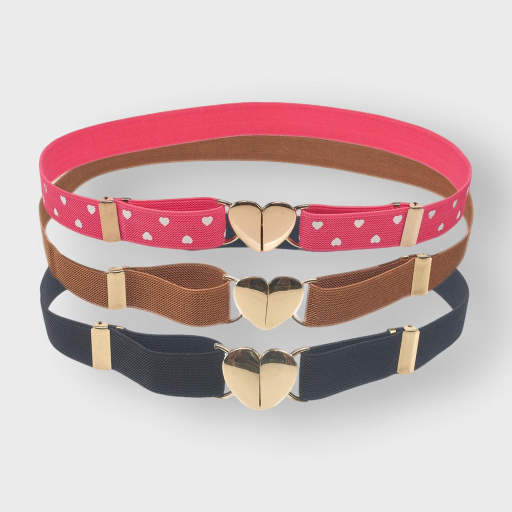 A Little Obsessed 3-Pack Girl's Elastic Heart Stretch Belt – Size 6-12 (Waist Size 18"-22") for Youth
