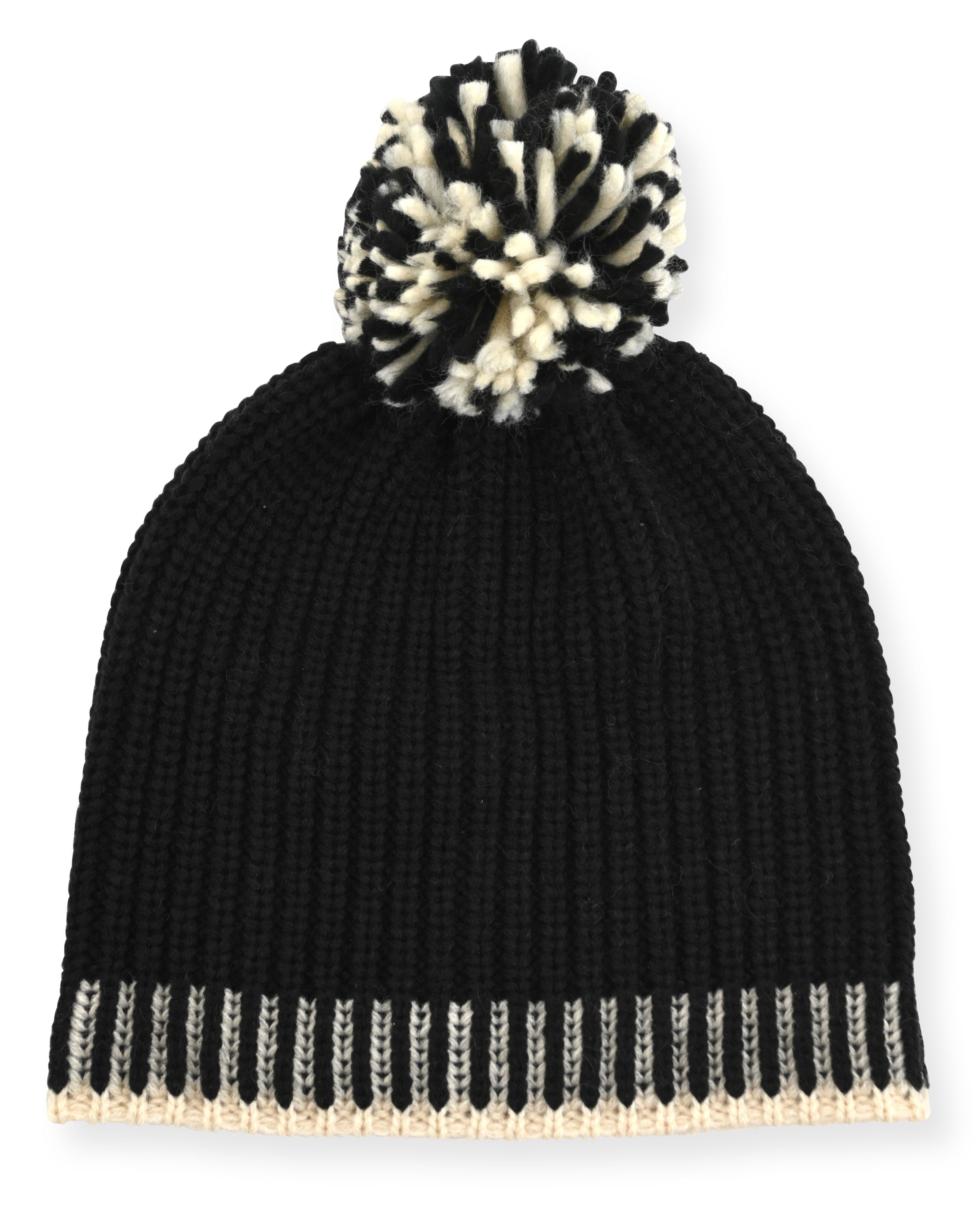 French Connection Beanie Hat for Winter Contrast Design with Pom Pom