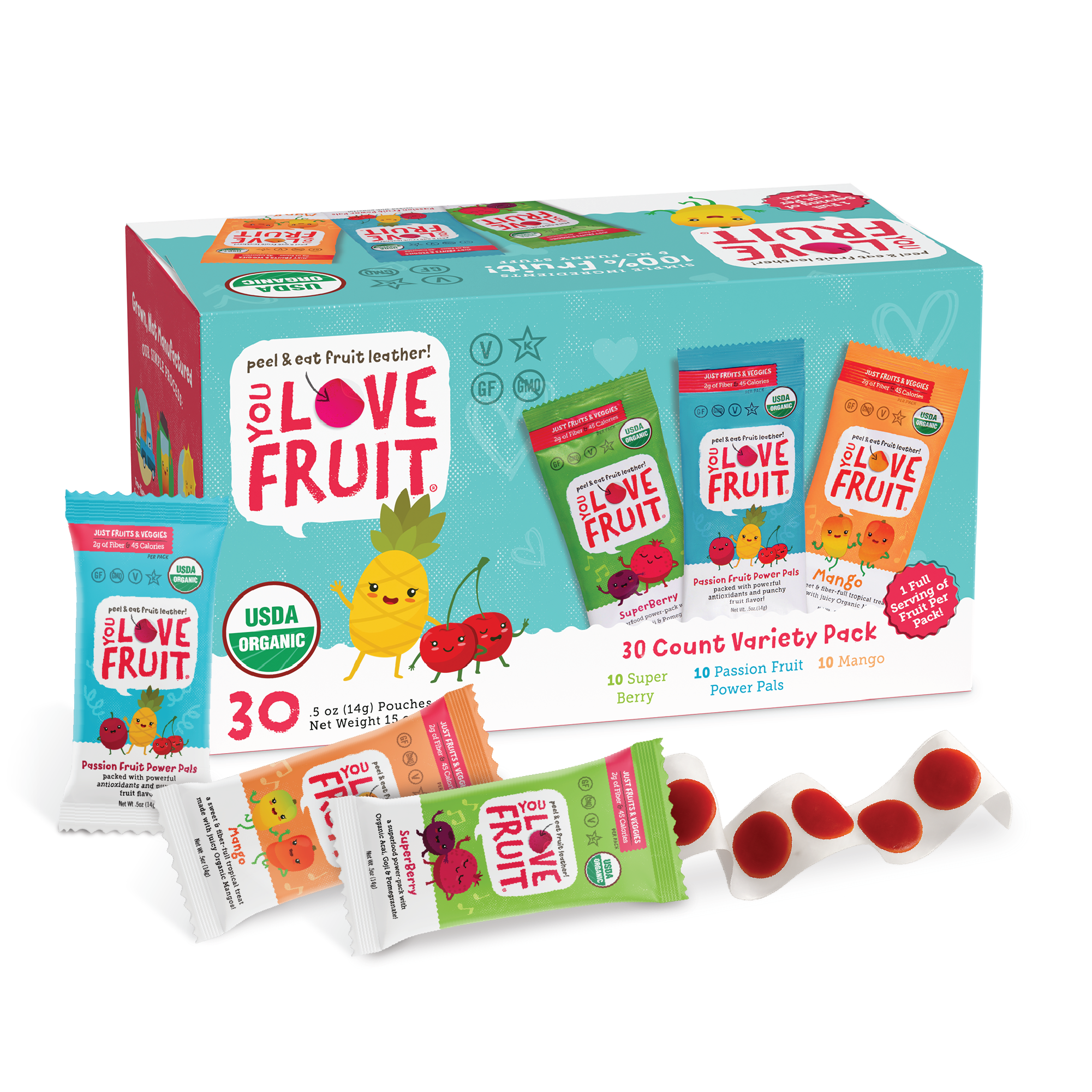 YOU LOVE FRUIT Organic Fruit Snacks Variety Box — 30 Count (3 flavors per box)