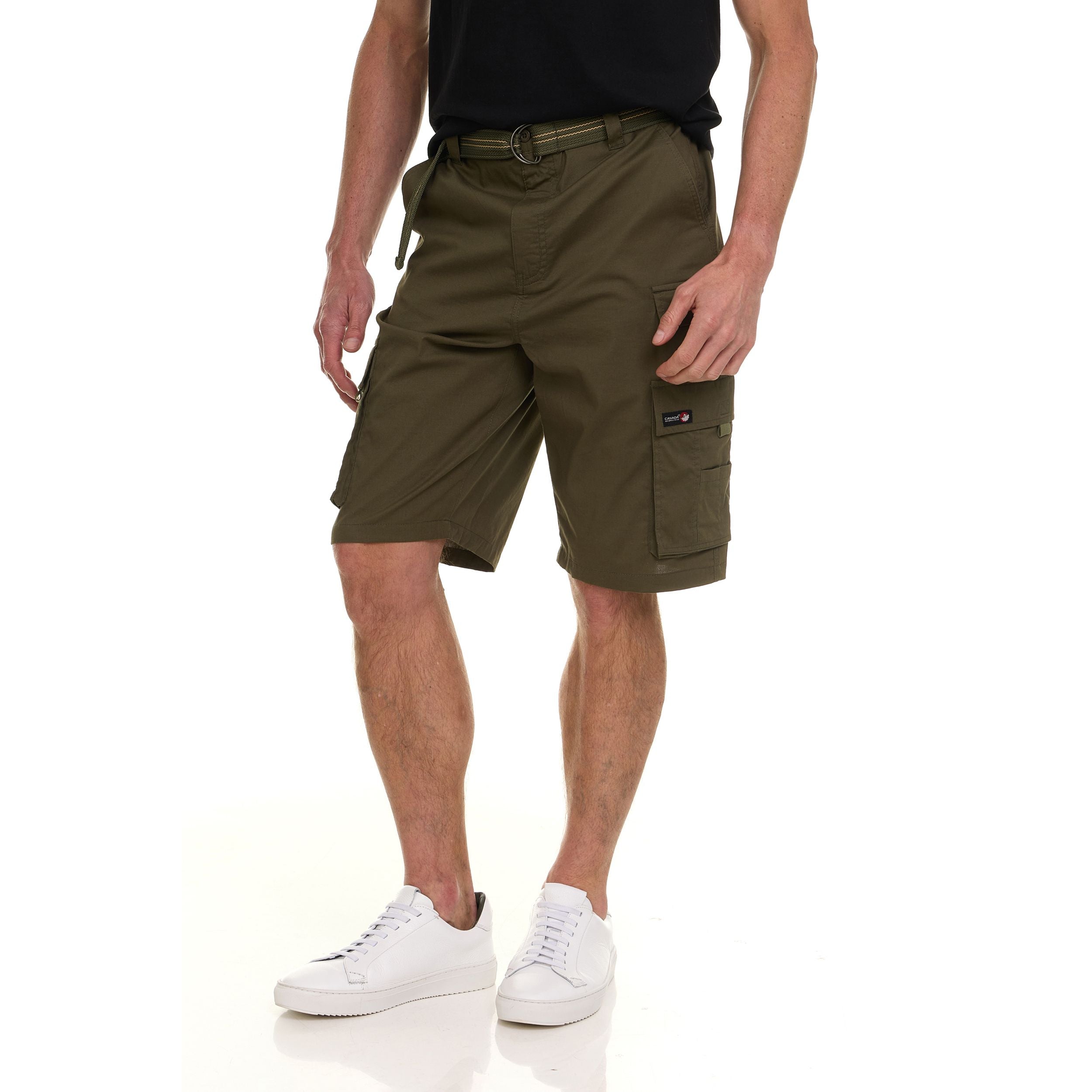Canada Weather Gear Men’s Belted Cargo Shorts – Lightweight Cotton Stretch Fabric, Classic Fit with Multiple Pockets