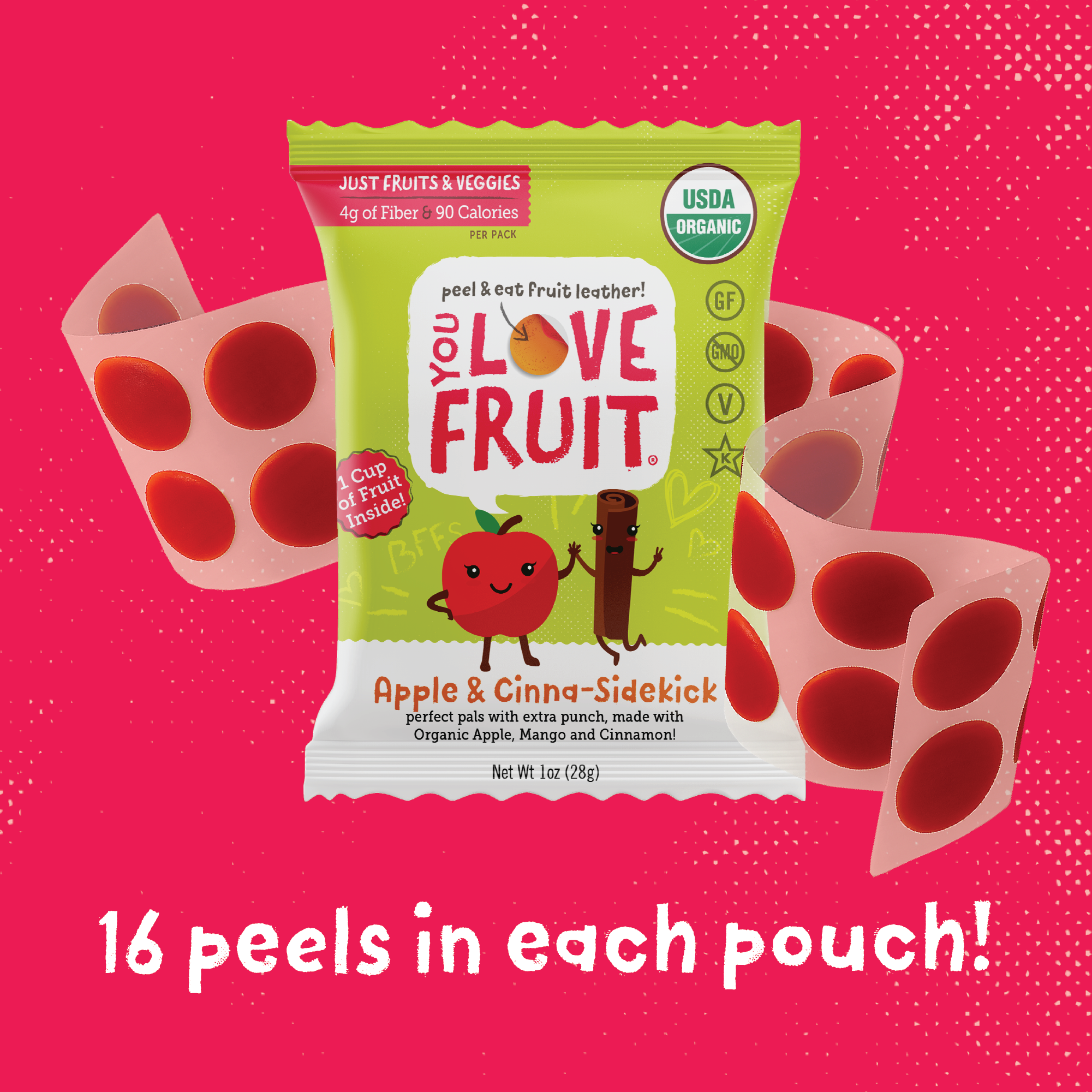 YOU LOVE FRUIT Organic Fruit Snacks — 1 oz Pouches, Pack of 12