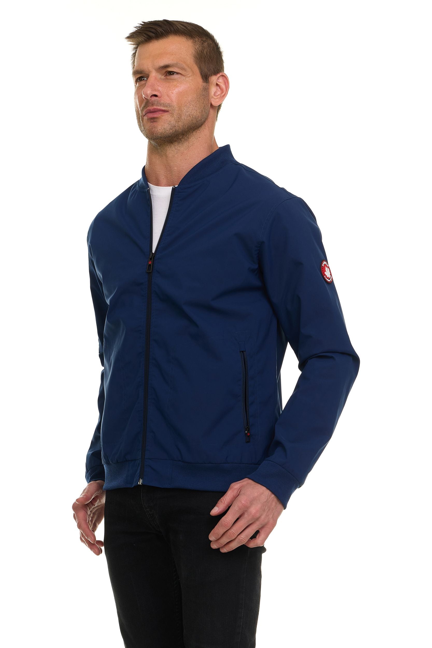 Canada Weather Gear Men’s Water Resistant Microfiber Bomber Jacket – Lightweight Zip-Up Windbreaker with Sleeve Pocket
