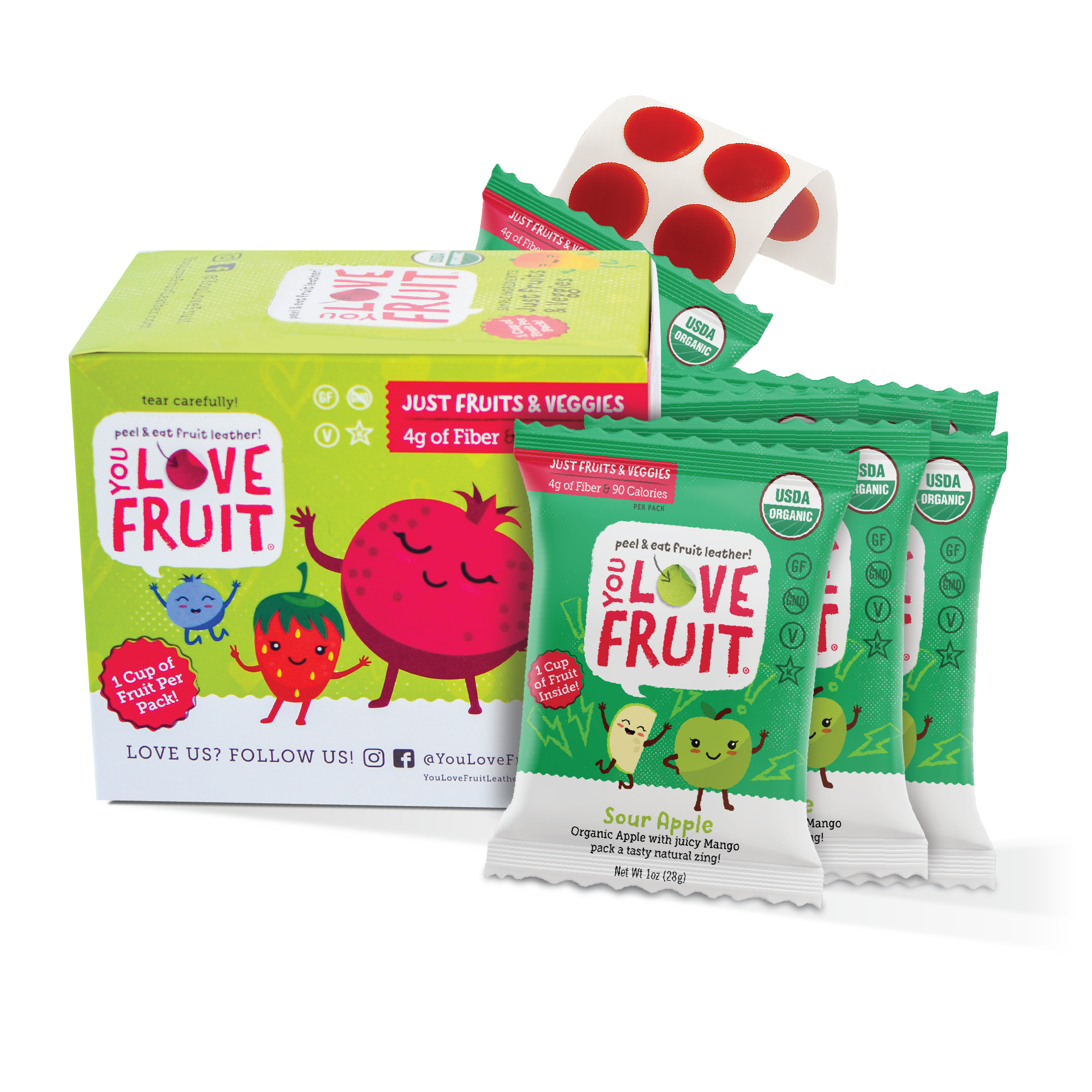 YOU LOVE FRUIT Organic Fruit Snacks — 1 oz Pouches, Pack of 12