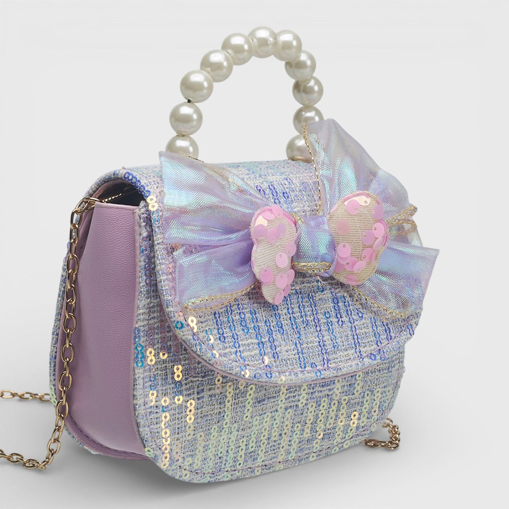 Willow & Ruby Girls' Iridescent Bow Sequin Top Handle Crossbody Bag - Purple/Blue