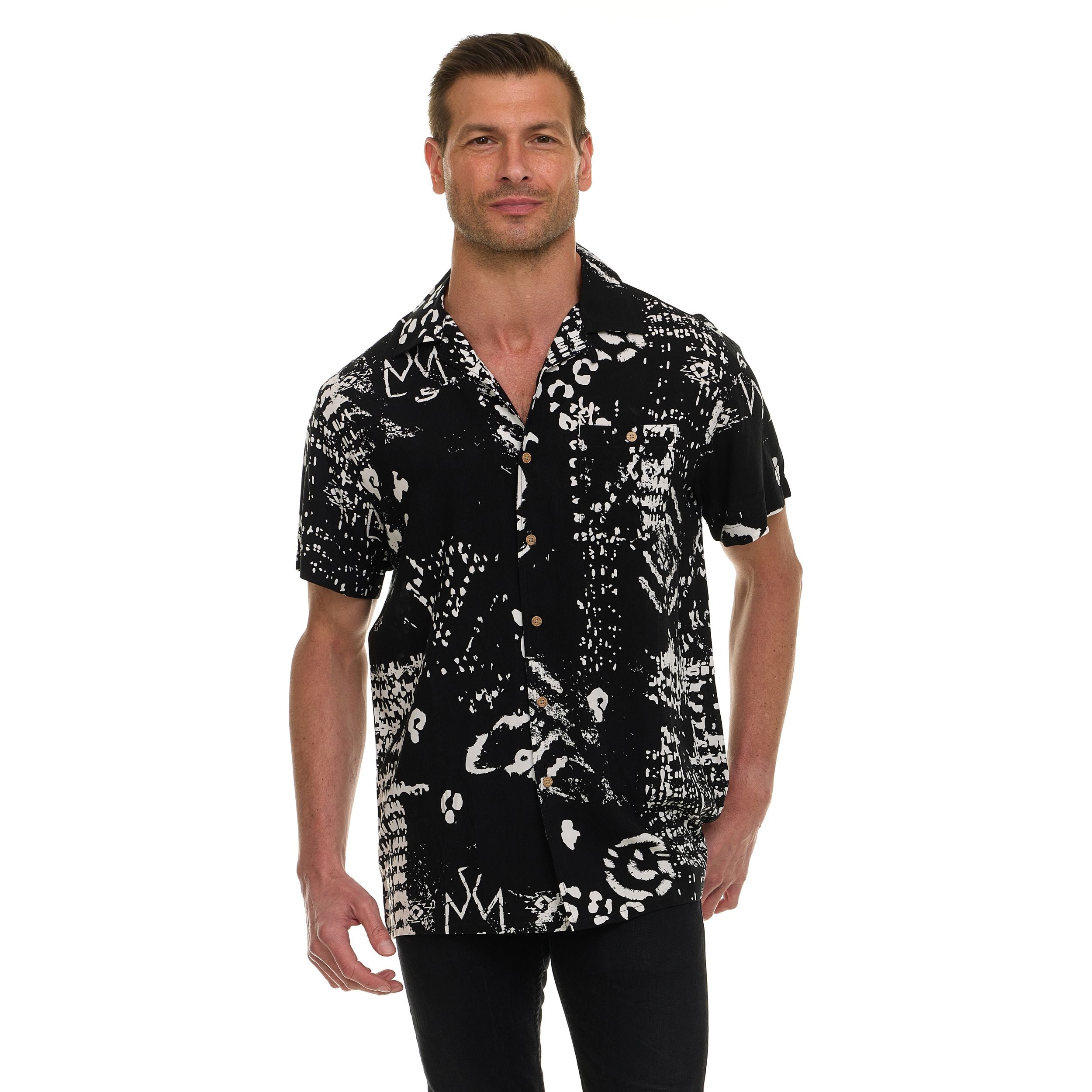 Super Triple Goose Men’s Printed Rayon Camp Collar Shirt - Soft Feel, Moisture-Wicking, Easy Care