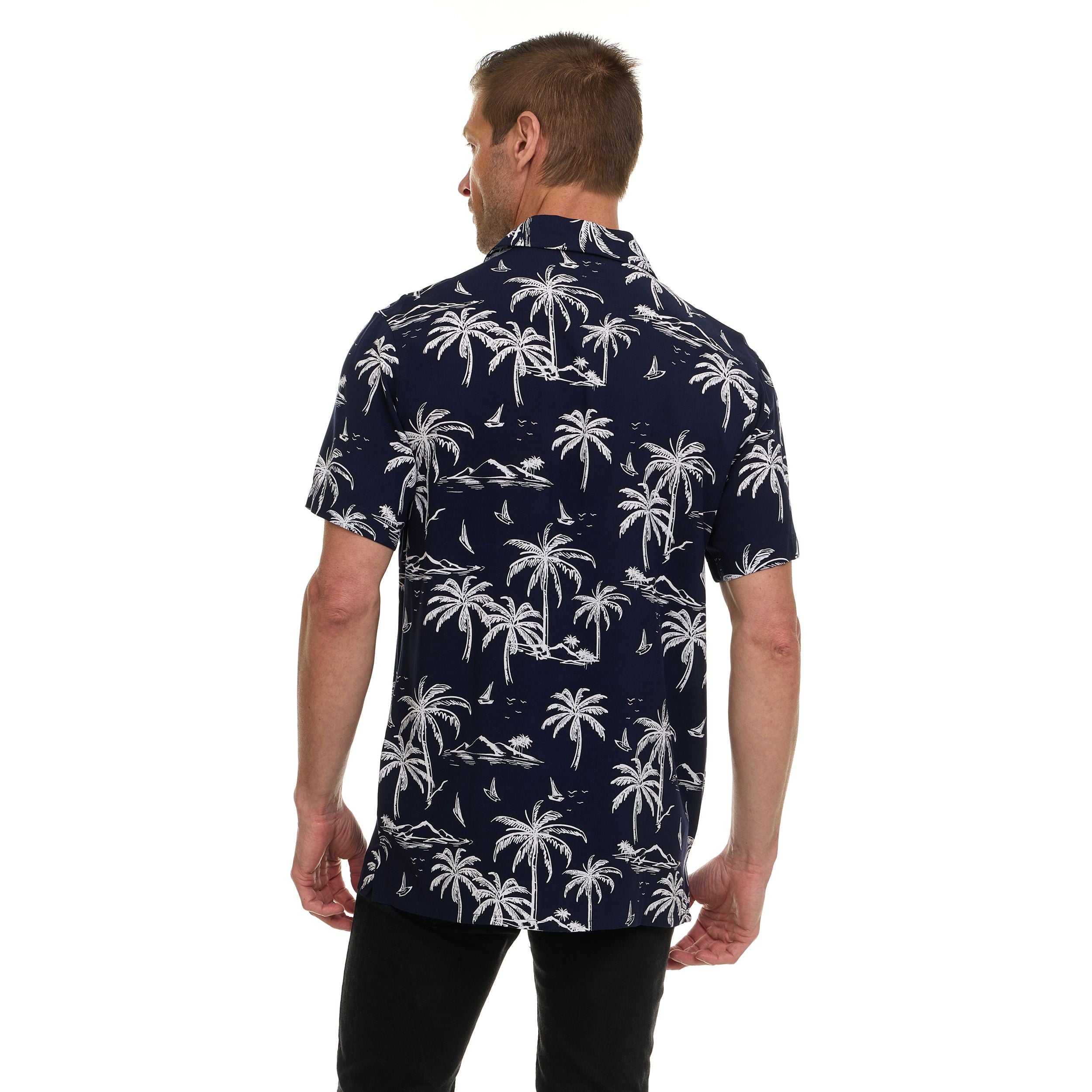Super Triple Goose Men’s Printed Rayon Camp Collar Shirt - Soft Feel, Moisture-Wicking, Easy Care