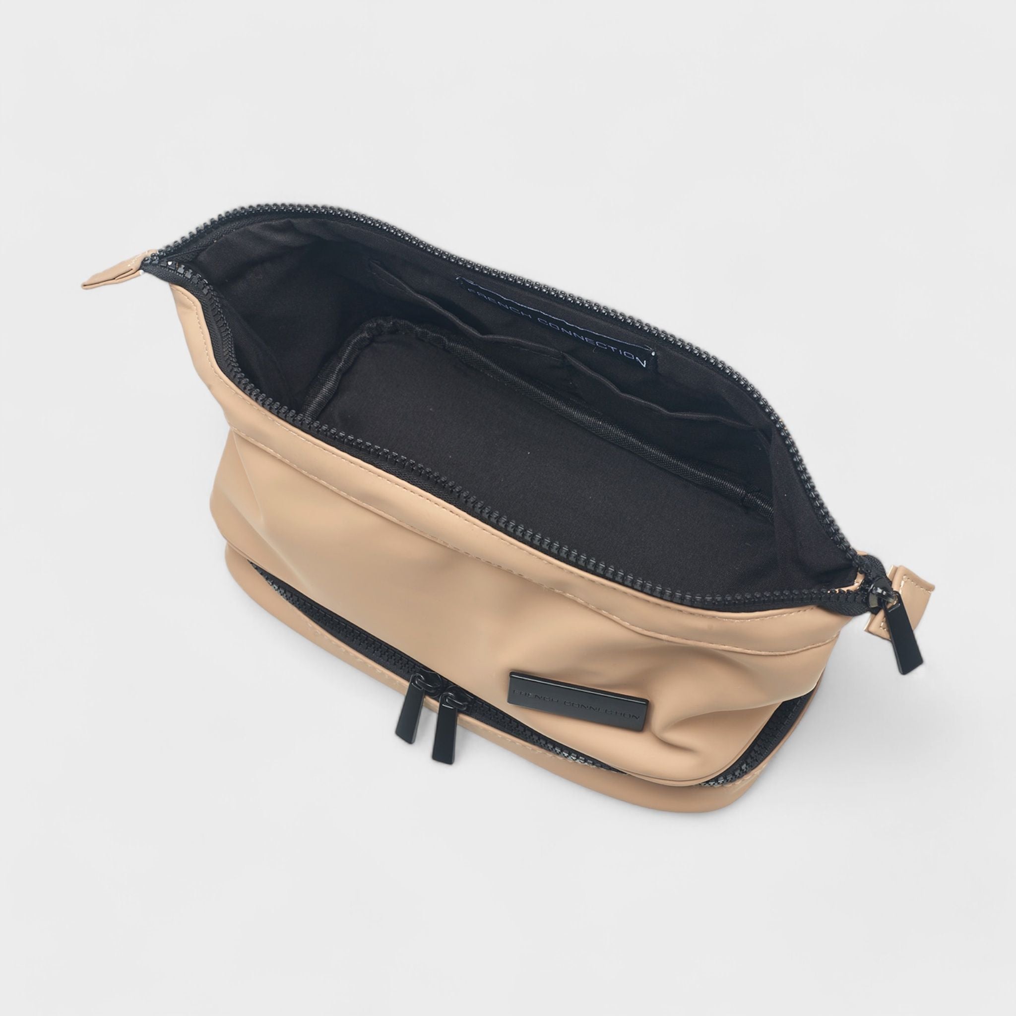 French Connection Toiletry Bag with Expandable Bottom Compartment, Waterproof, Tan
