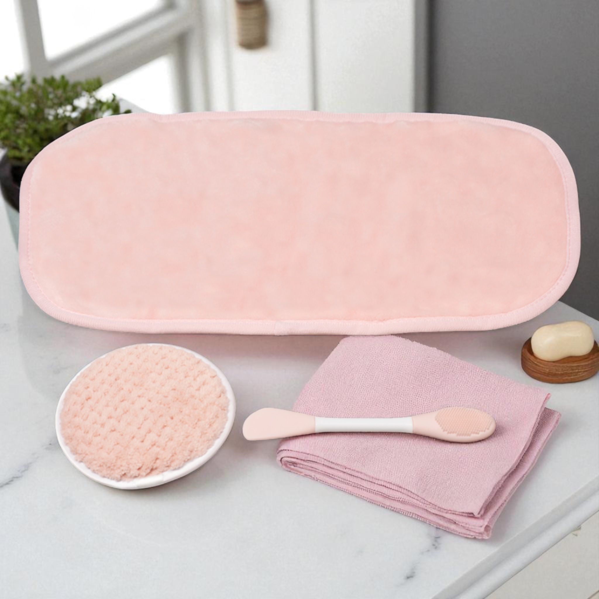 Spa Essentials 3-Piece Facial Care Set – Ultra-Soft Headband, Reusable Cleansing Pad & Dual-Ended Applicator