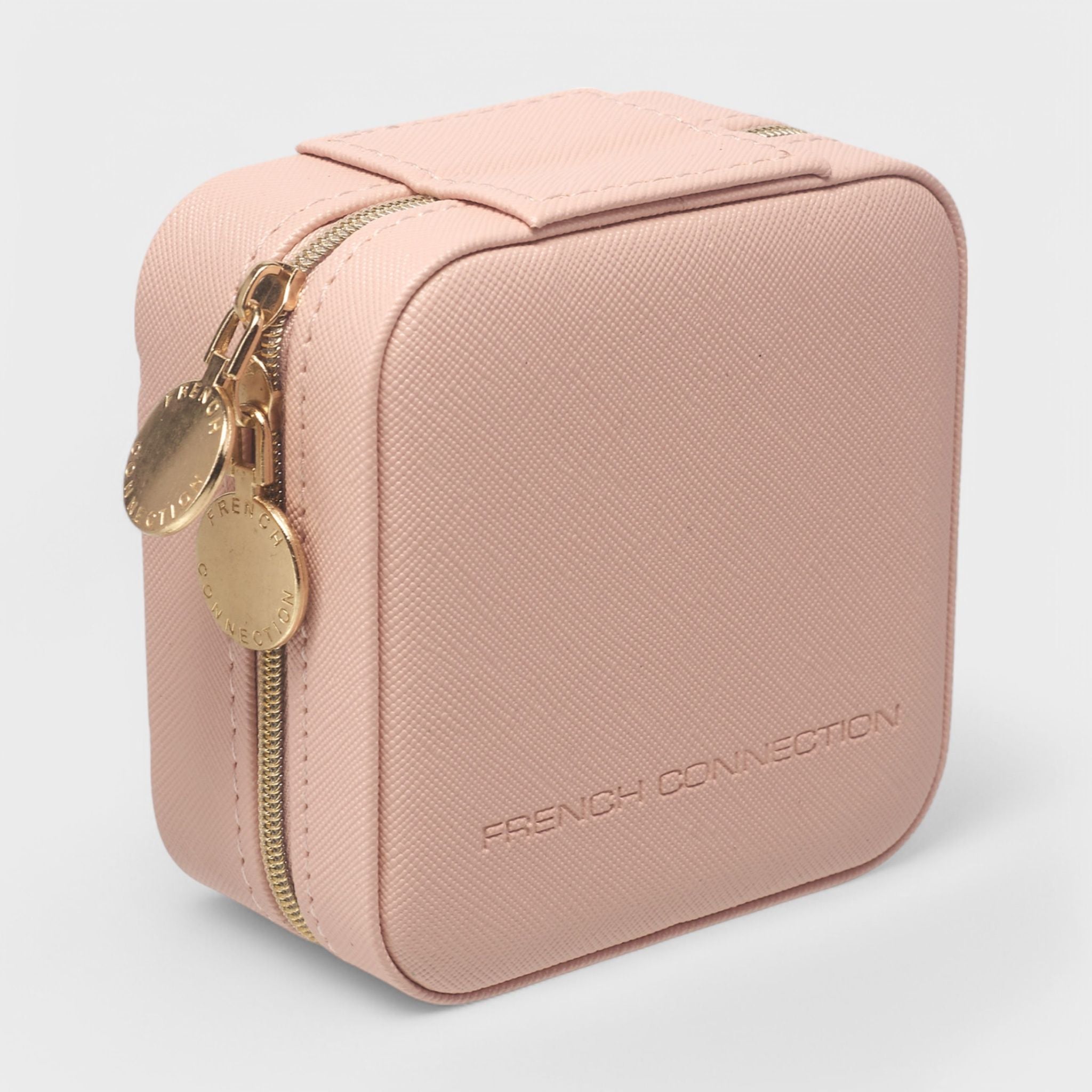 French Connection Small Travel Accessory Organizer with Mirror – Compact Jewelry Storage Box, Faux Leather