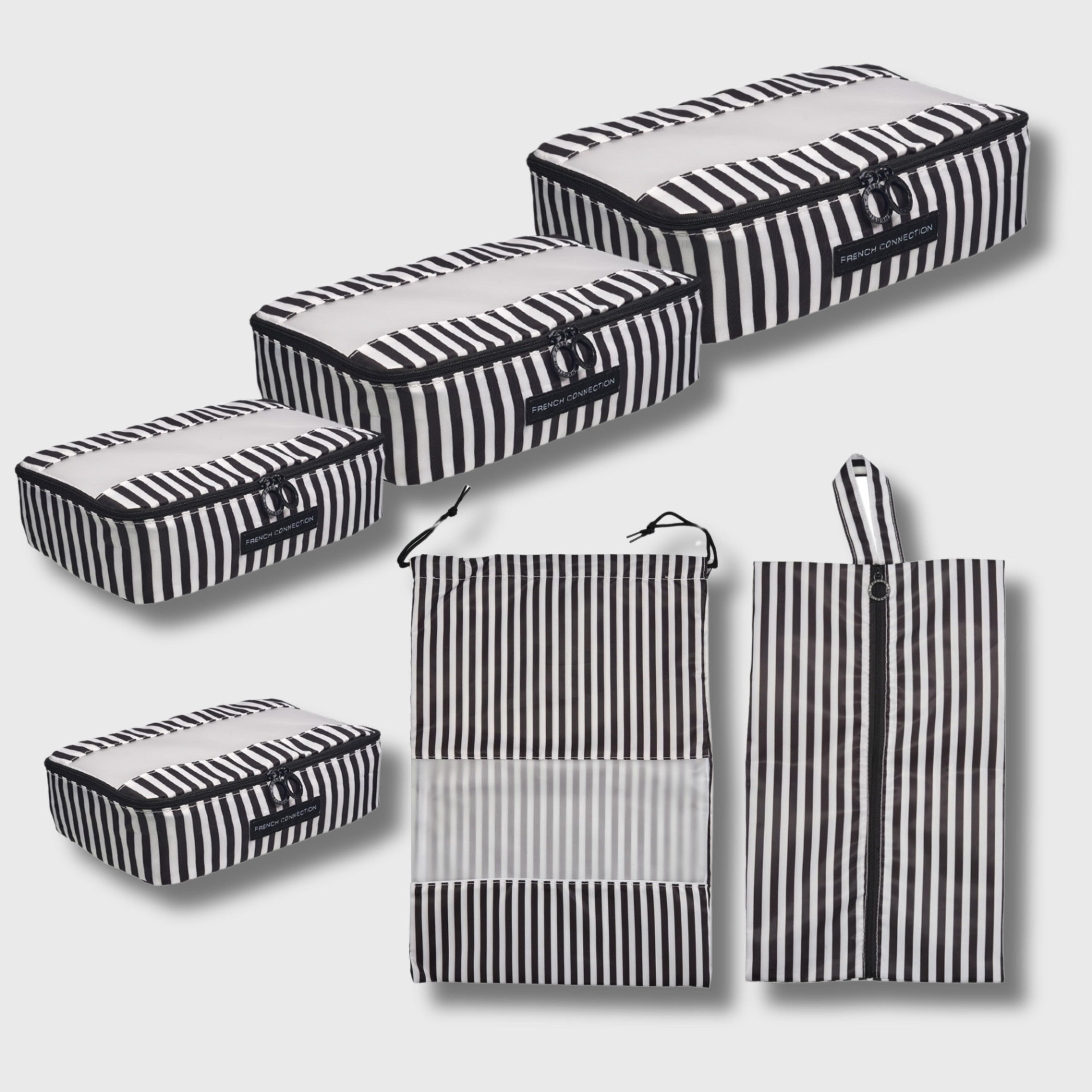 French Connection 6pc Packing Cube Set - Travel Storage Set for Luggage (Striped)