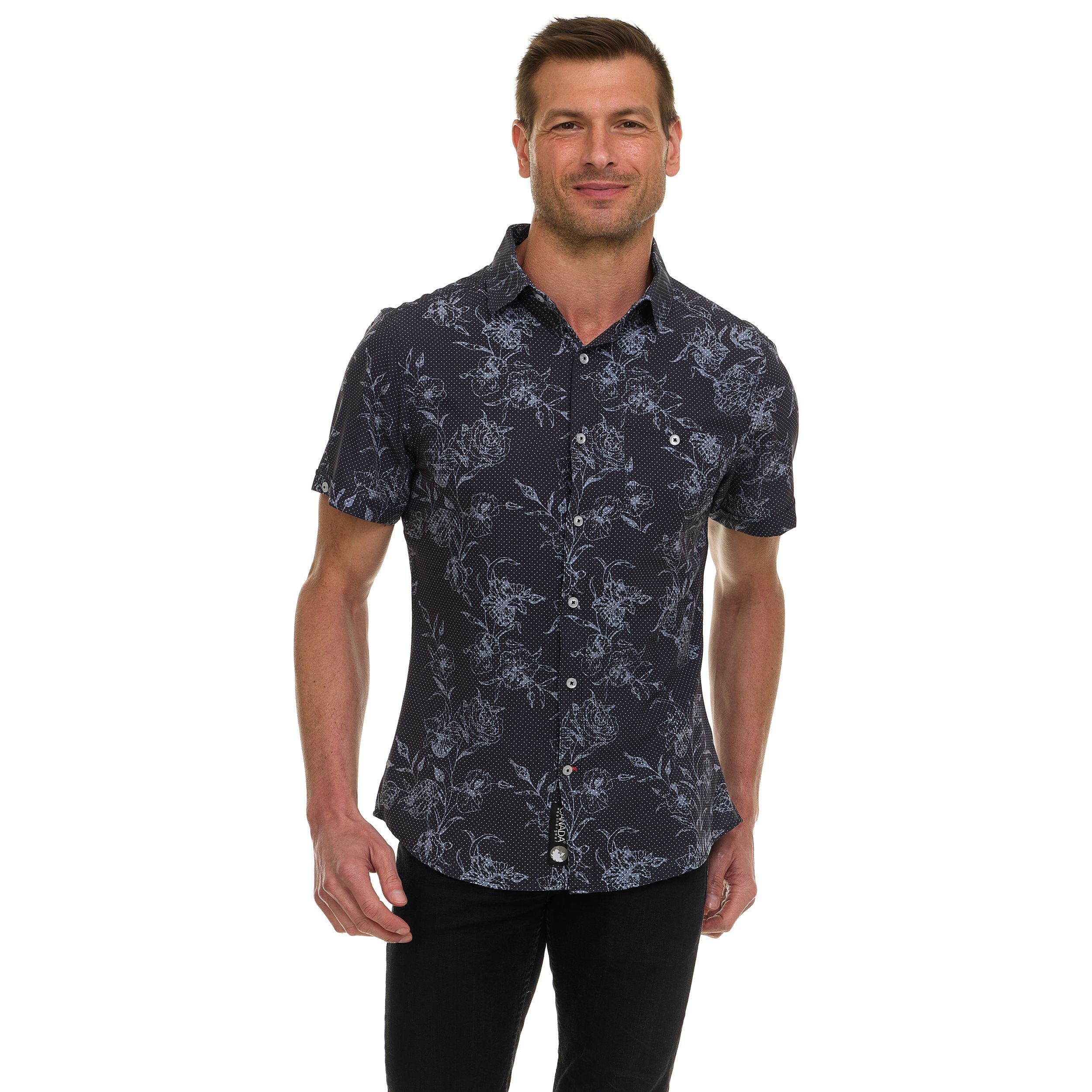 Canada Weather Gear Men’s Short Sleeve Button-Up Shirt – Casual Slim Fit Collared Shirt with Front Pocket – Lightweight Stretch