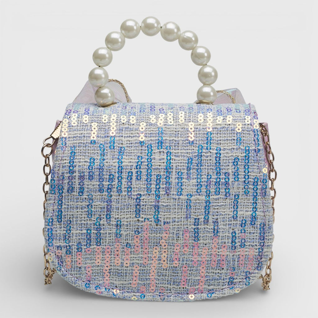Willow & Ruby Girls' Iridescent Bow Sequin Top Handle Crossbody Bag - Purple/Blue